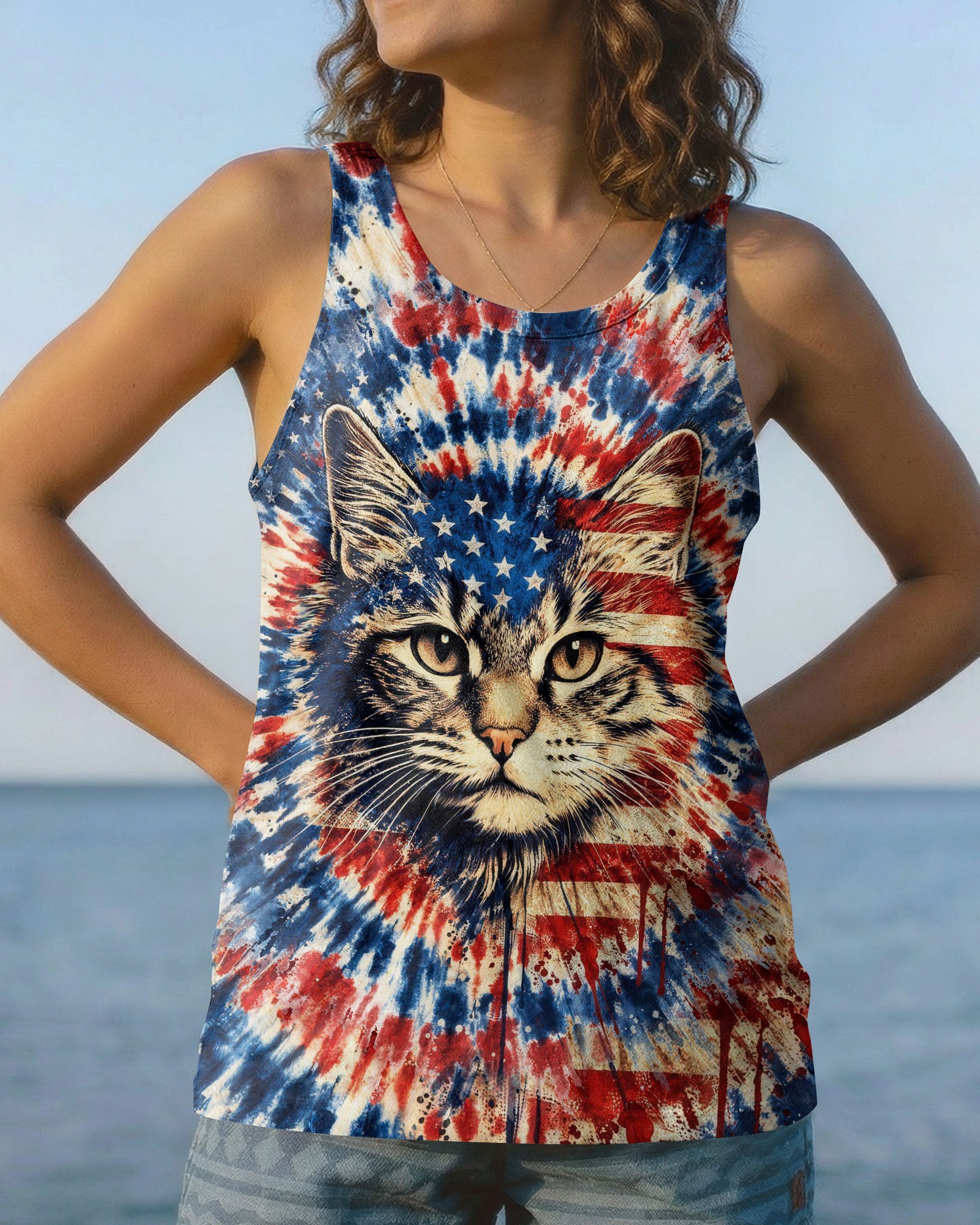 CAT RED WHITE & BLUE VINTAGE SWIRL ALL OVER PRINT - TLHG1003263