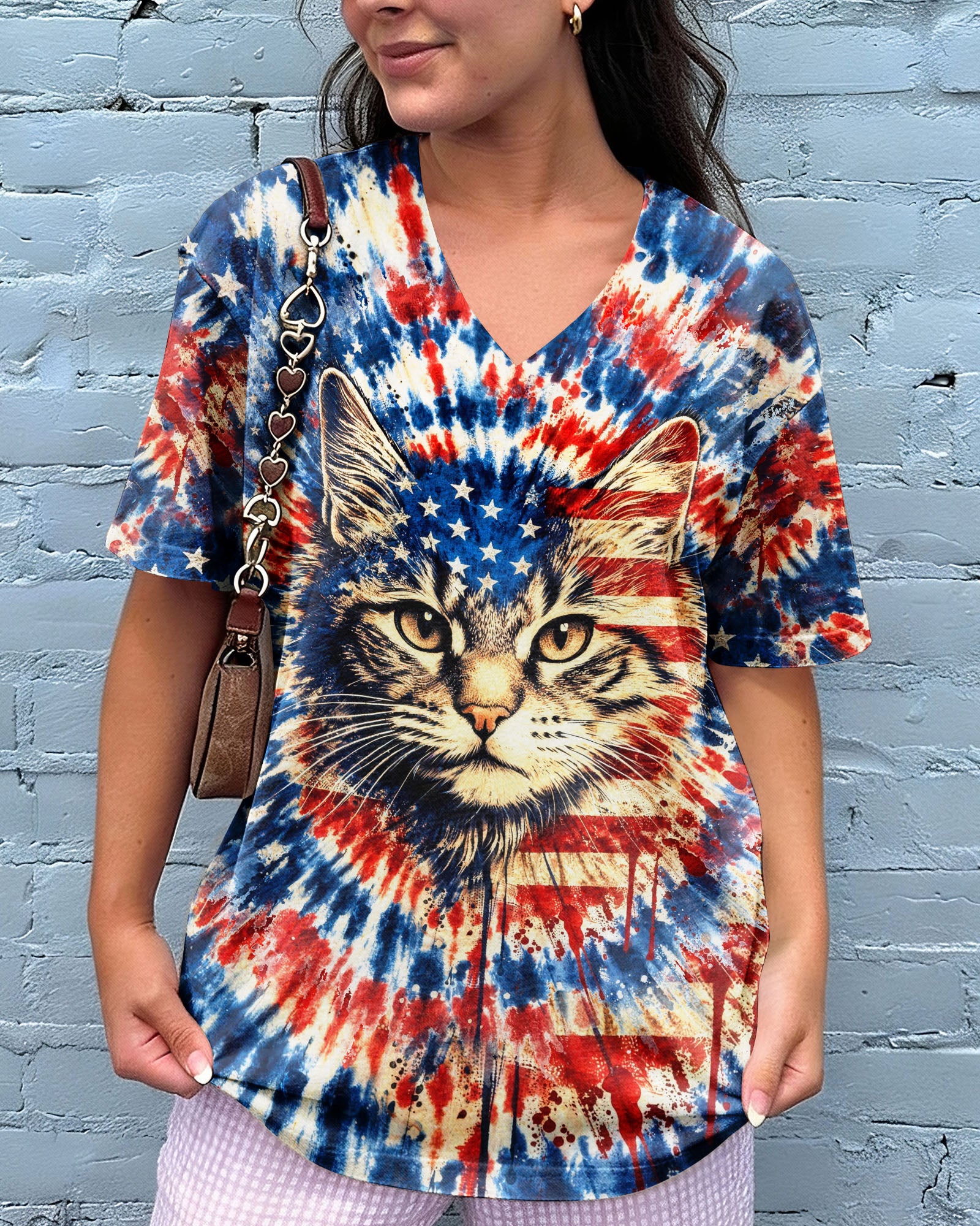CAT RED WHITE & BLUE VINTAGE SWIRL ALL OVER PRINT - TLHG1003263