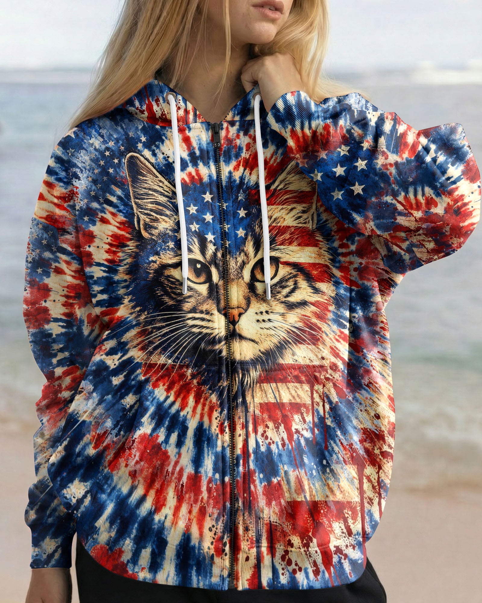 CAT RED WHITE & BLUE VINTAGE SWIRL ALL OVER PRINT - TLHG1003263