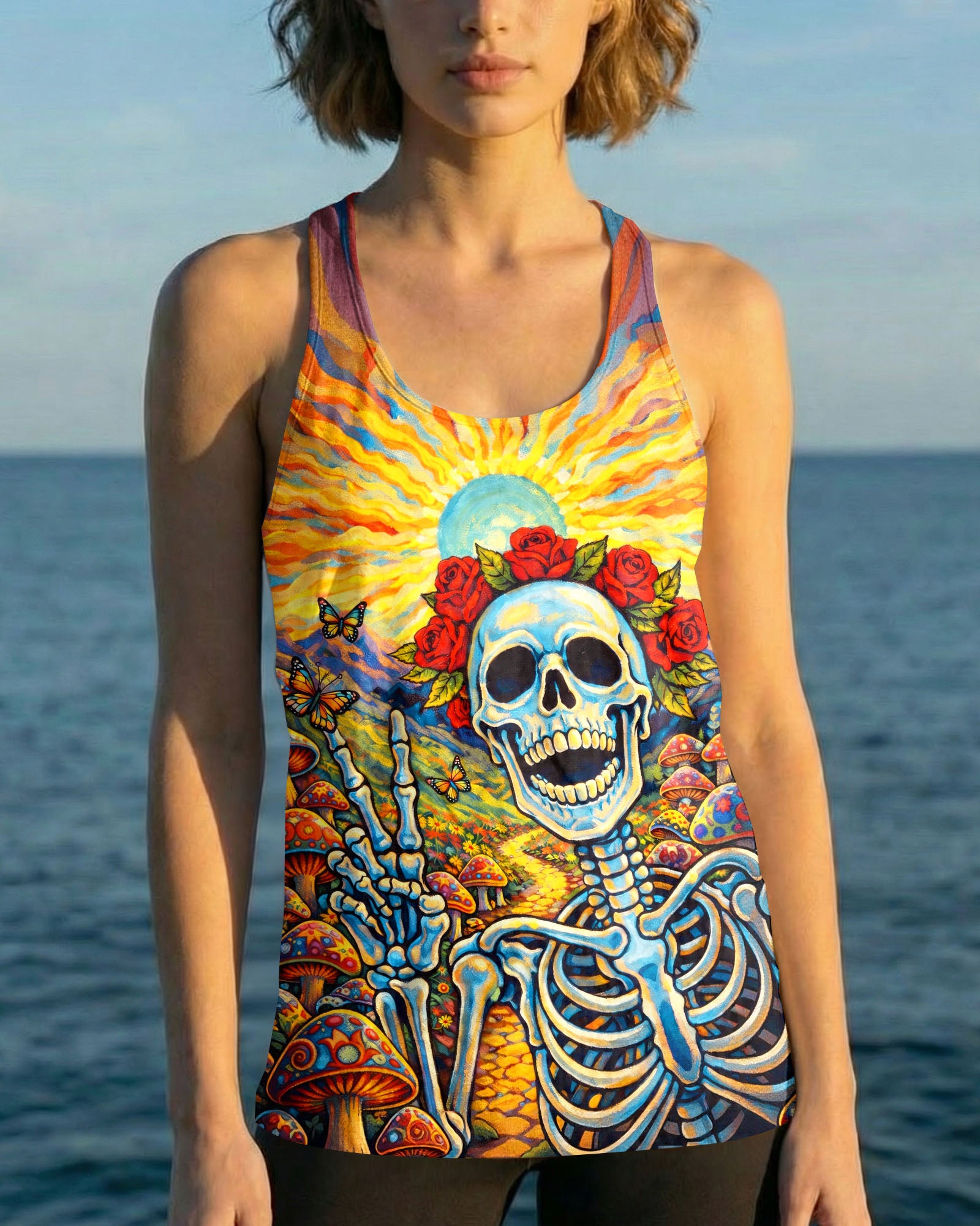 JOYFUL SKELETON SKULL HIPPIE ALL OVER PRINT  - TLHG2004263