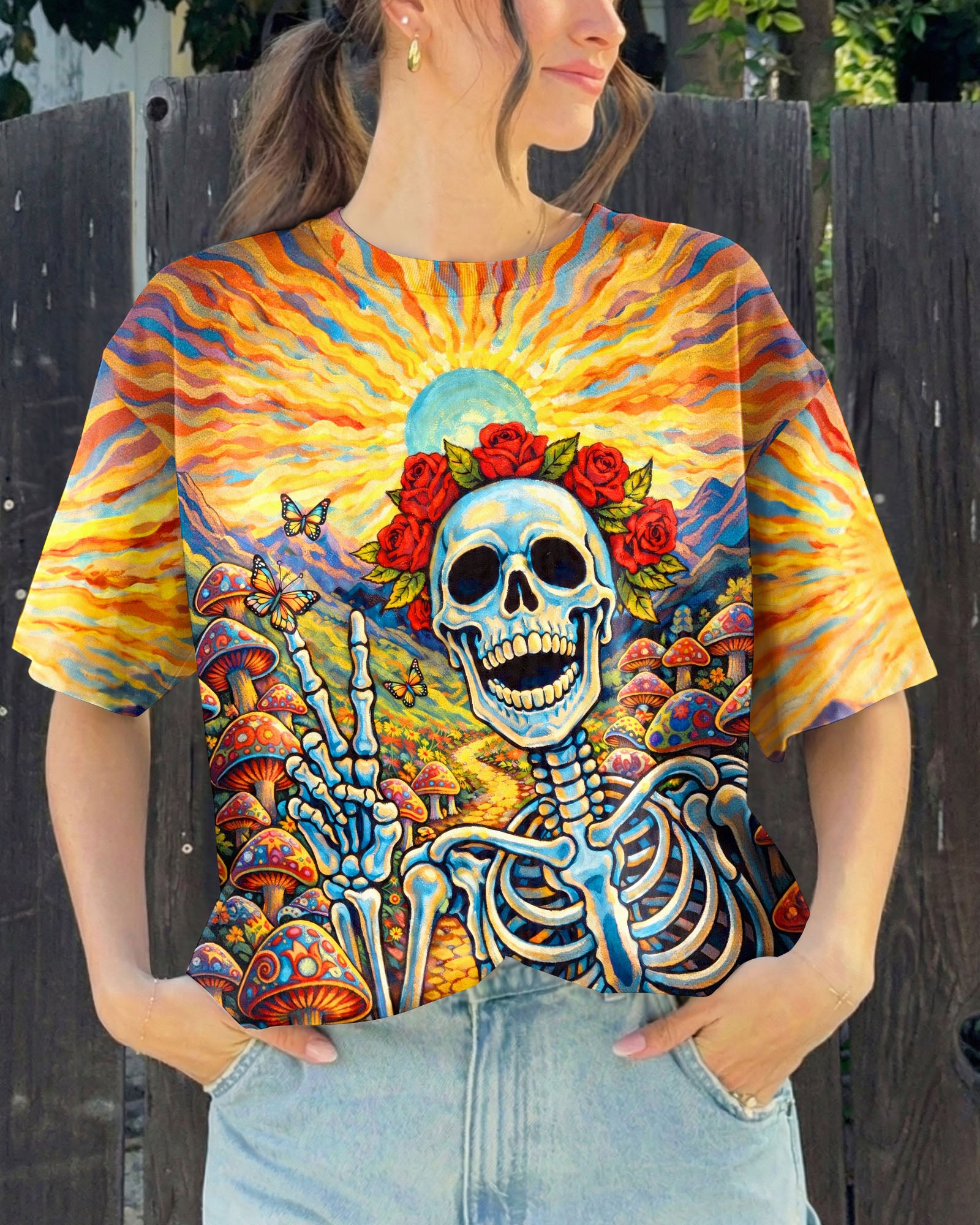 JOYFUL SKELETON SKULL HIPPIE ALL OVER PRINT  - TLHG2004263