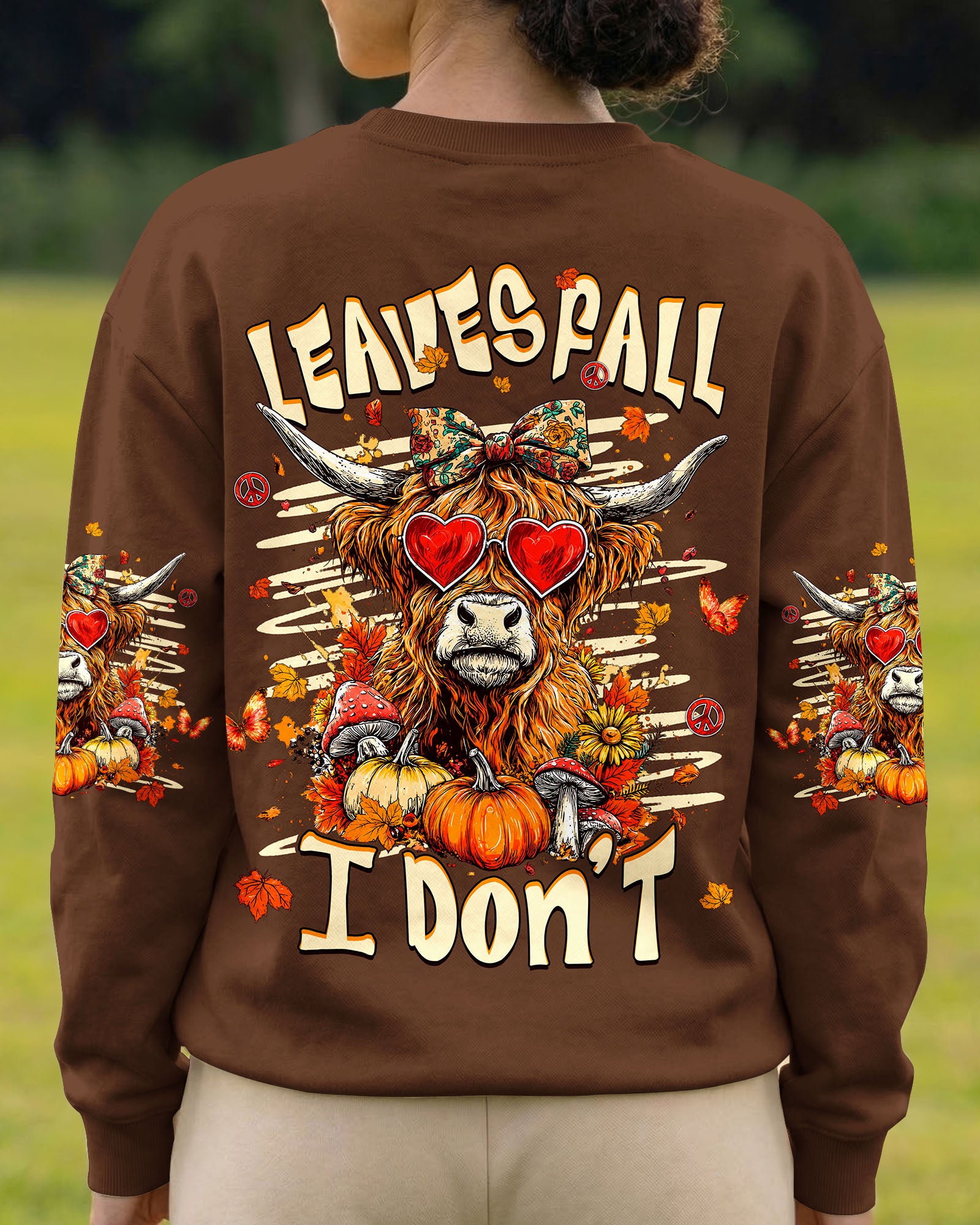 LEAVES FALL I DON'T HIGHLAND COW AUTUMN ALL OVER PRINT - TLHG2007261