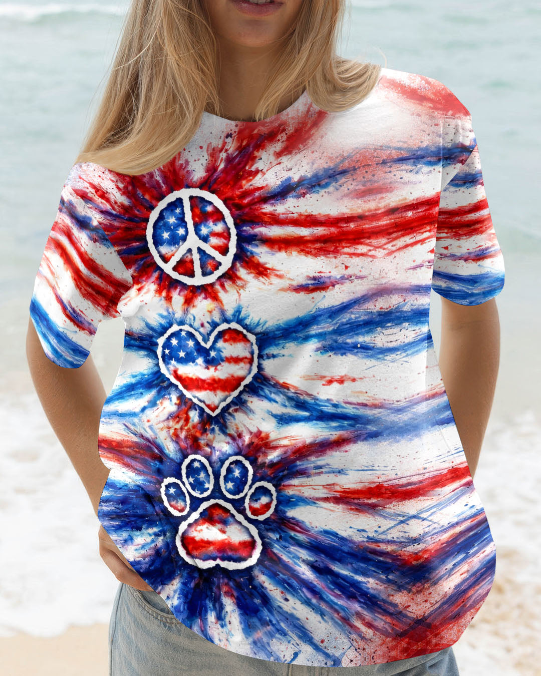 PEACE LOVE PAW PRINT RED WHITE & BLUE ALL OVER PRINT - TLHG3003263
