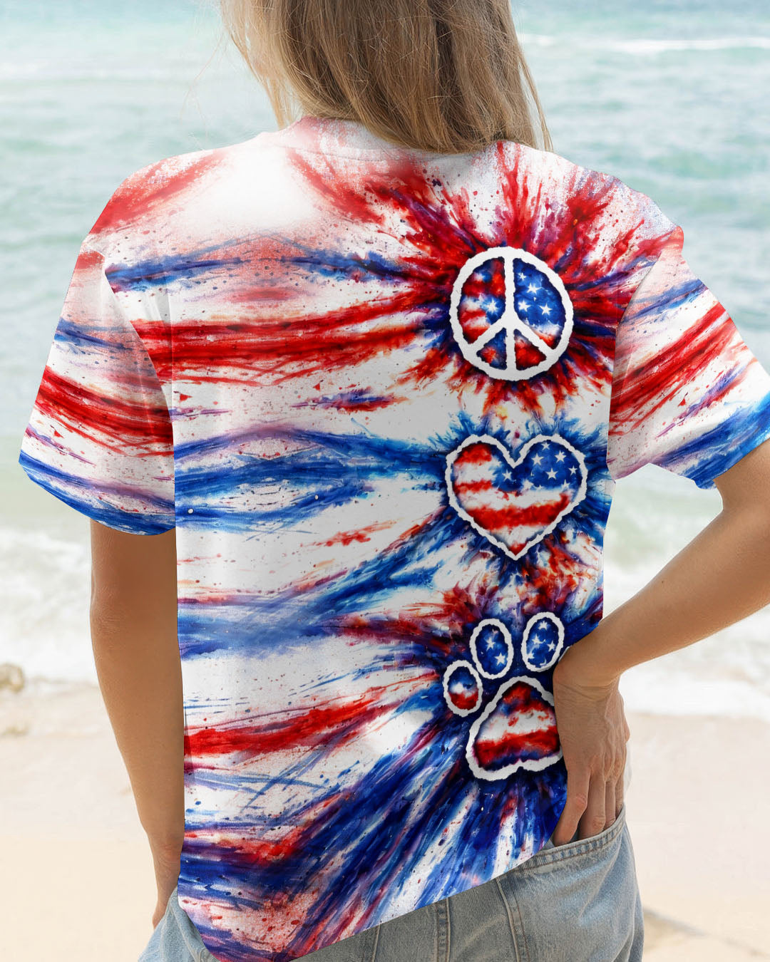 PEACE LOVE PAW PRINT RED WHITE & BLUE ALL OVER PRINT - TLHG3003263