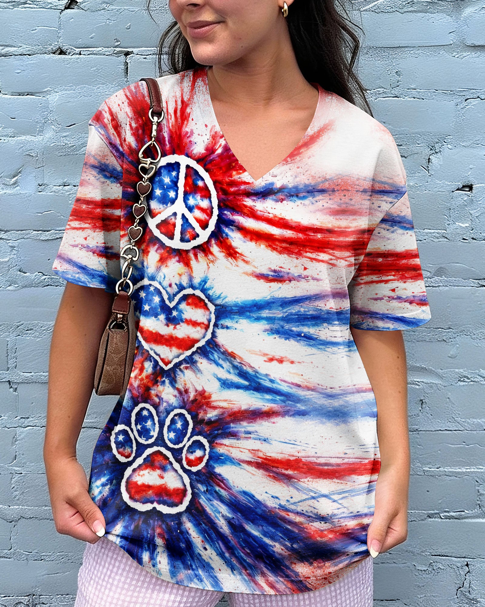 PEACE LOVE PAW PRINT RED WHITE & BLUE ALL OVER PRINT - TLHG3003263