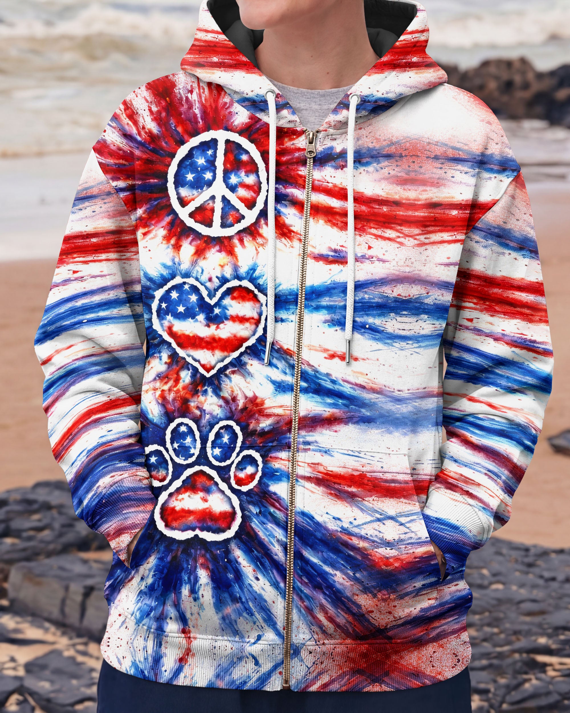 PEACE LOVE PAW PRINT RED WHITE & BLUE ALL OVER PRINT - TLHG3003263
