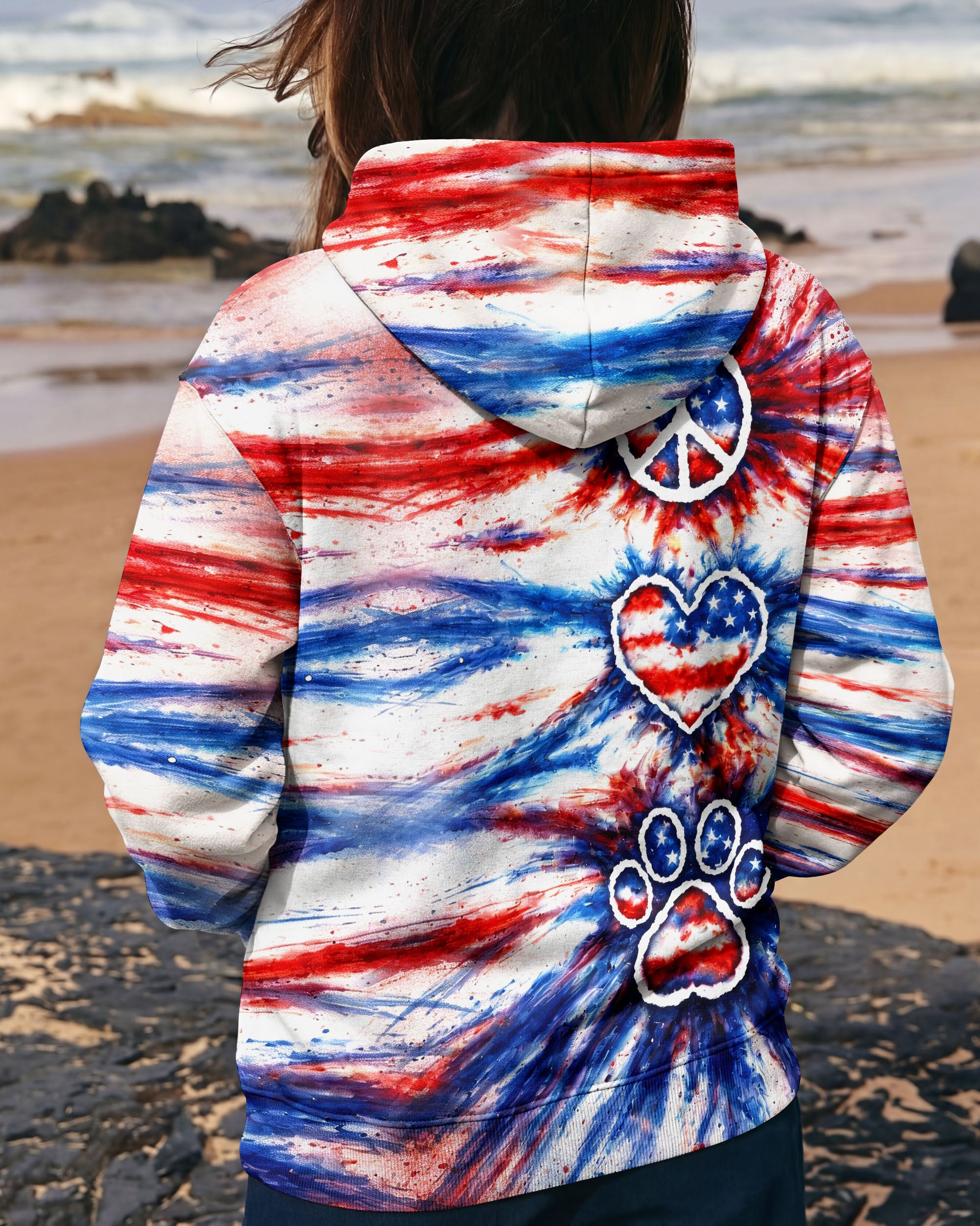 PEACE LOVE PAW PRINT RED WHITE & BLUE ALL OVER PRINT - TLHG3003263