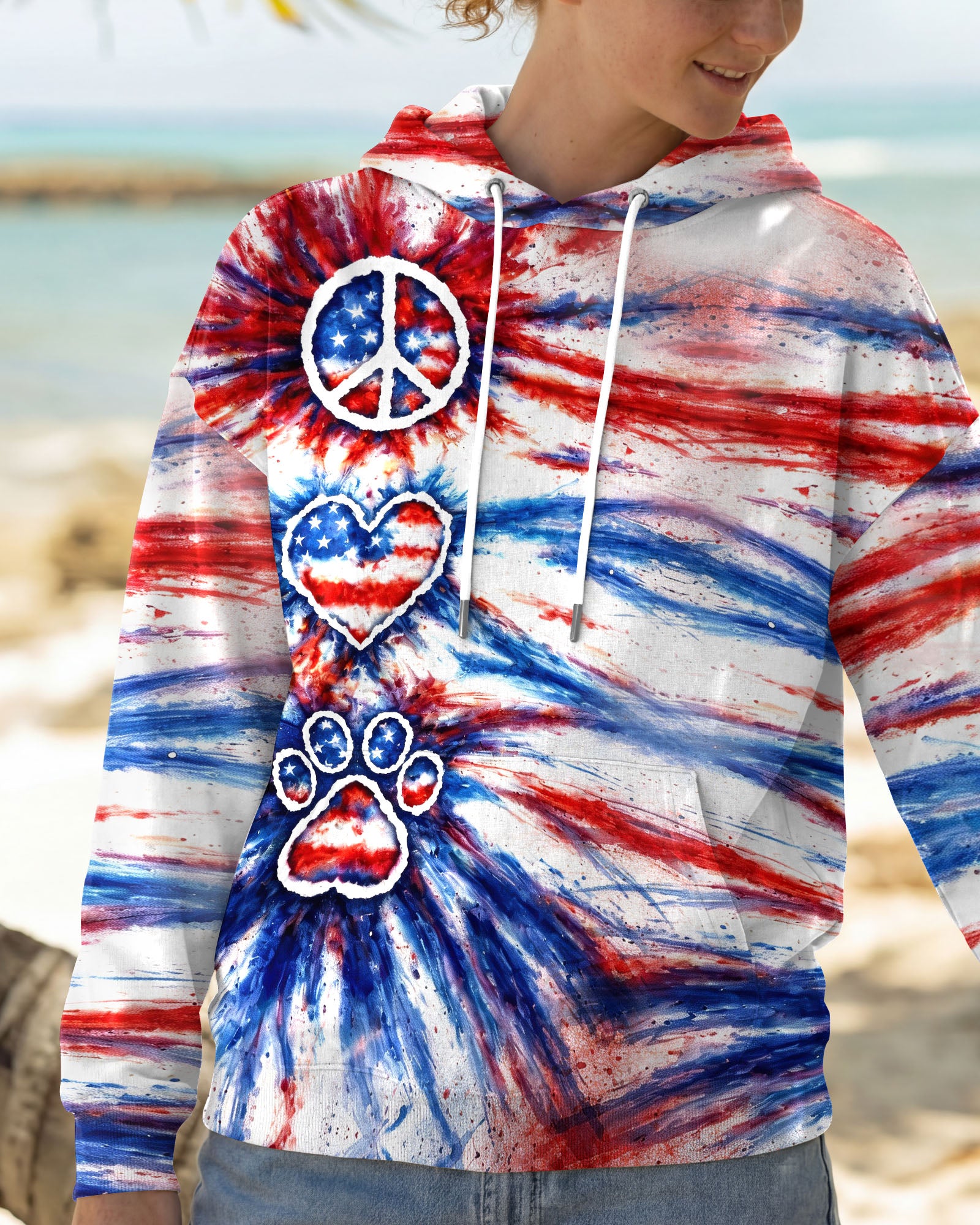 PEACE LOVE PAW PRINT RED WHITE & BLUE ALL OVER PRINT - TLHG3003263