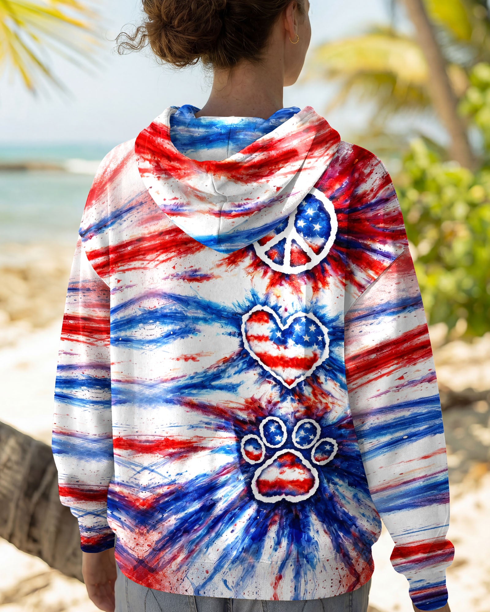 PEACE LOVE PAW PRINT RED WHITE & BLUE ALL OVER PRINT - TLHG3003263