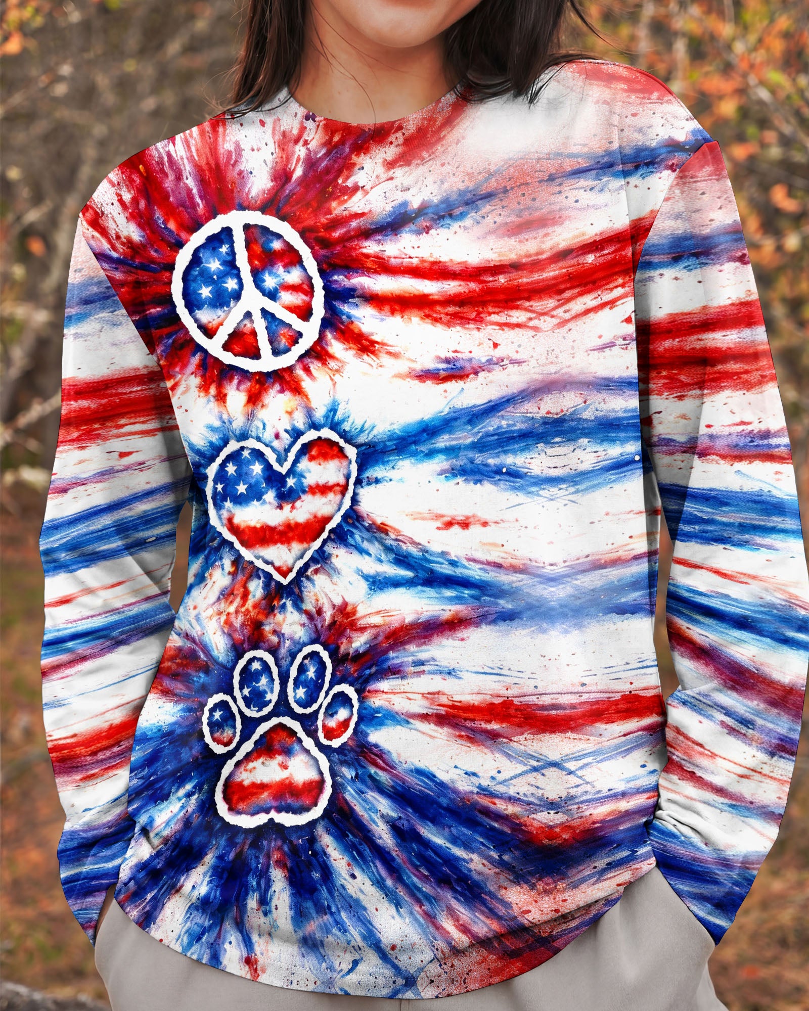 PEACE LOVE PAW PRINT RED WHITE & BLUE ALL OVER PRINT - TLHG3003263