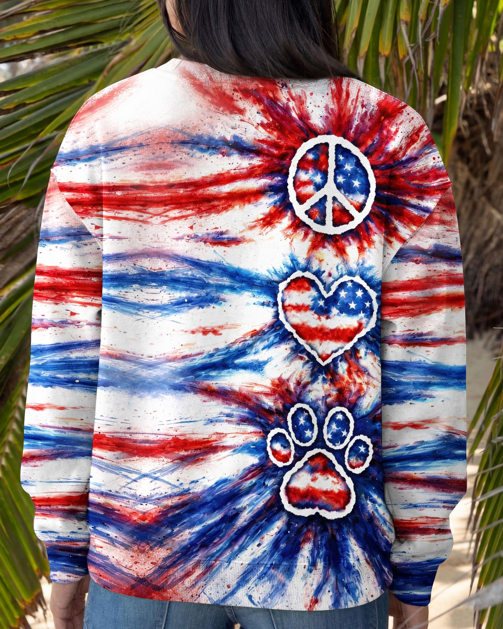 PEACE LOVE PAW PRINT RED WHITE & BLUE ALL OVER PRINT - TLHG3003263