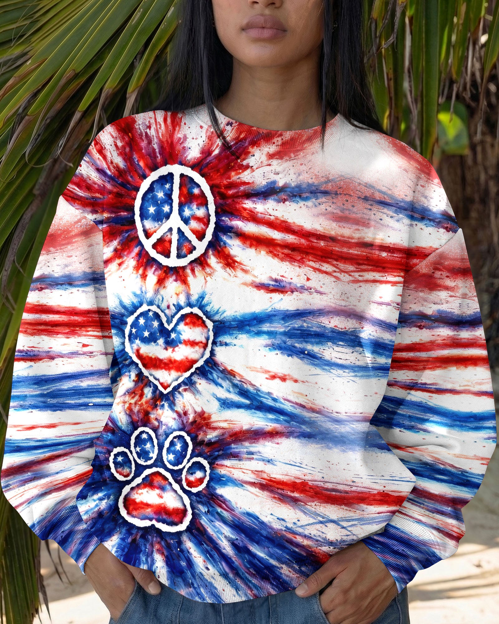 PEACE LOVE PAW PRINT RED WHITE & BLUE ALL OVER PRINT - TLHG3003263