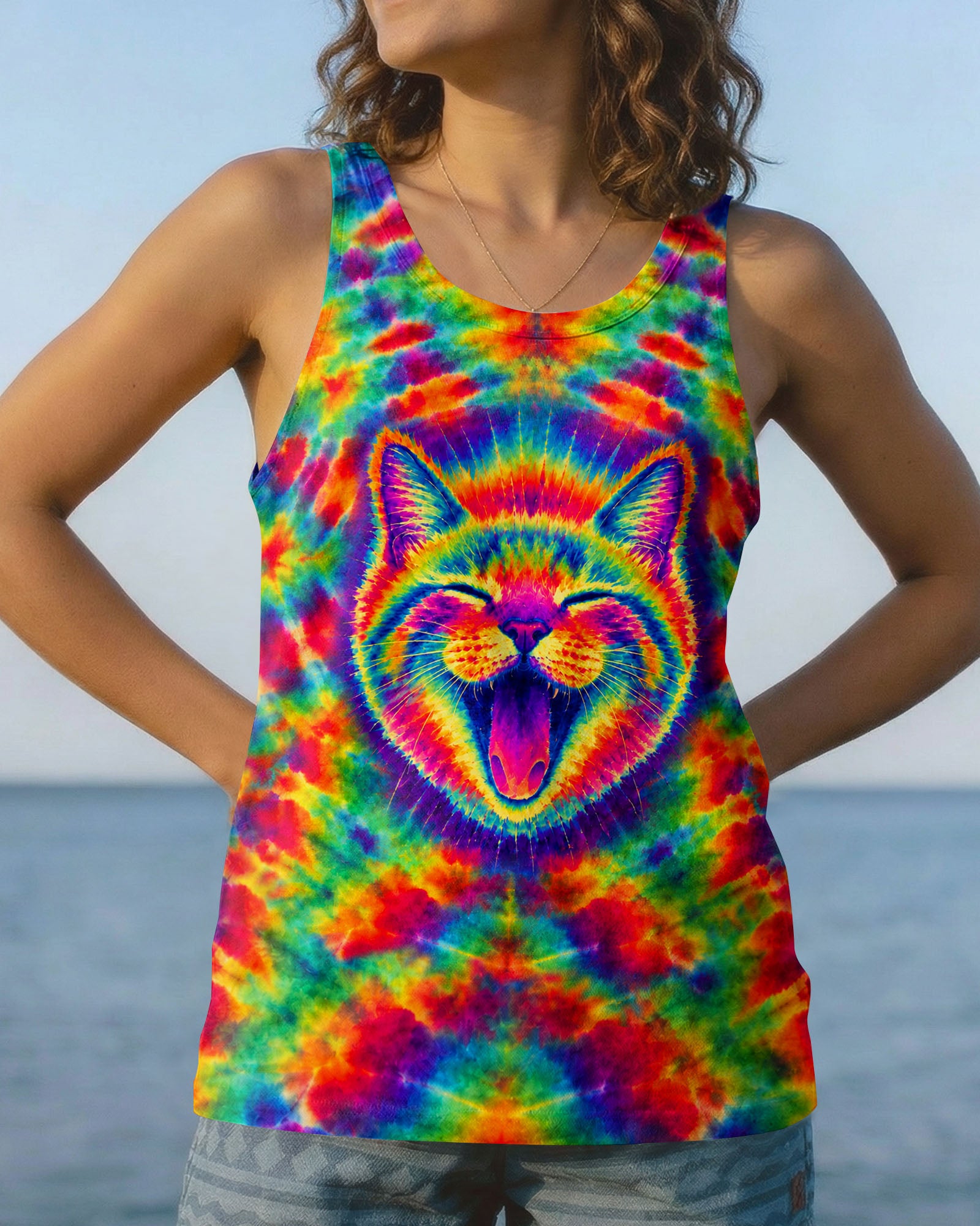 FUNNY CAT COLORFUL NEON BURST PATTERN ALL OVER PRINT  - TLHN1505261