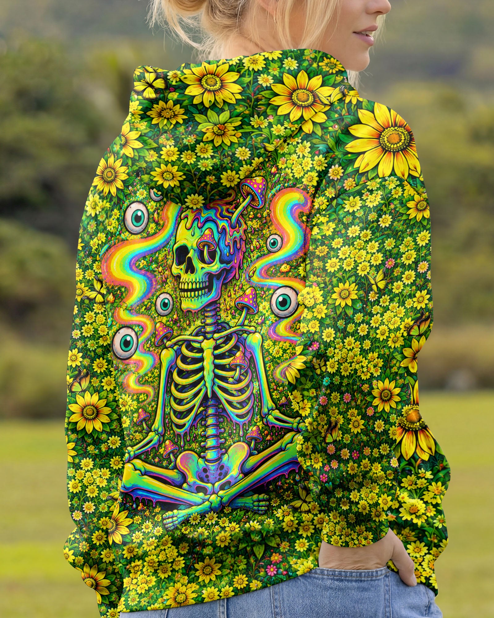 MELTING SKELETON SKULL FLOWER ALL OVER PRINT  - TLHN1505262