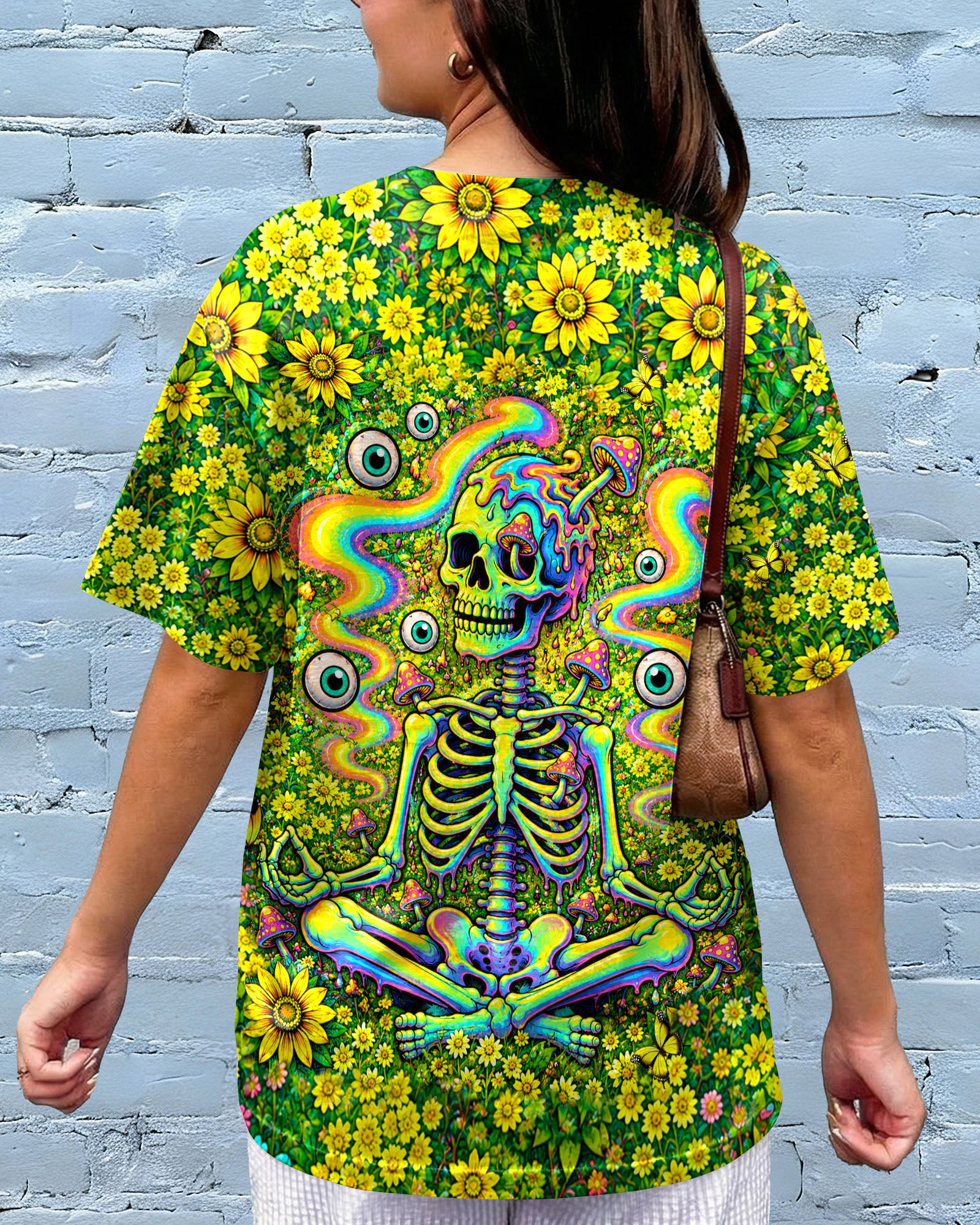 MELTING SKELETON SKULL FLOWER ALL OVER PRINT  - TLHN1505262