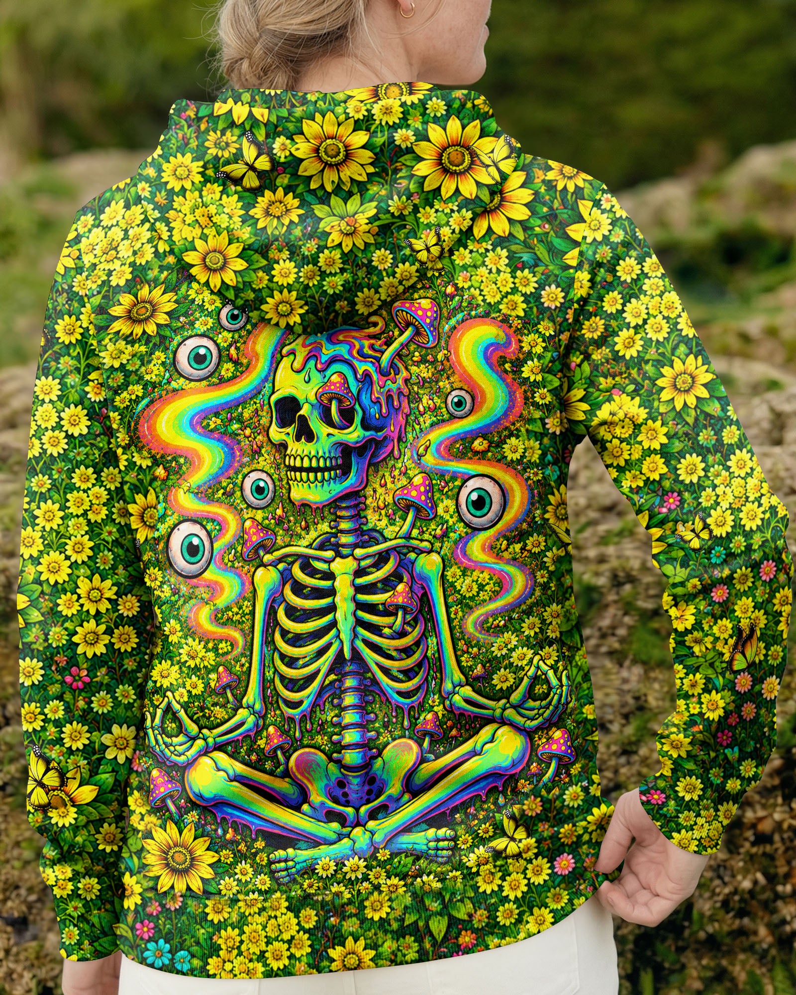 MELTING SKELETON SKULL FLOWER ALL OVER PRINT  - TLHN1505262