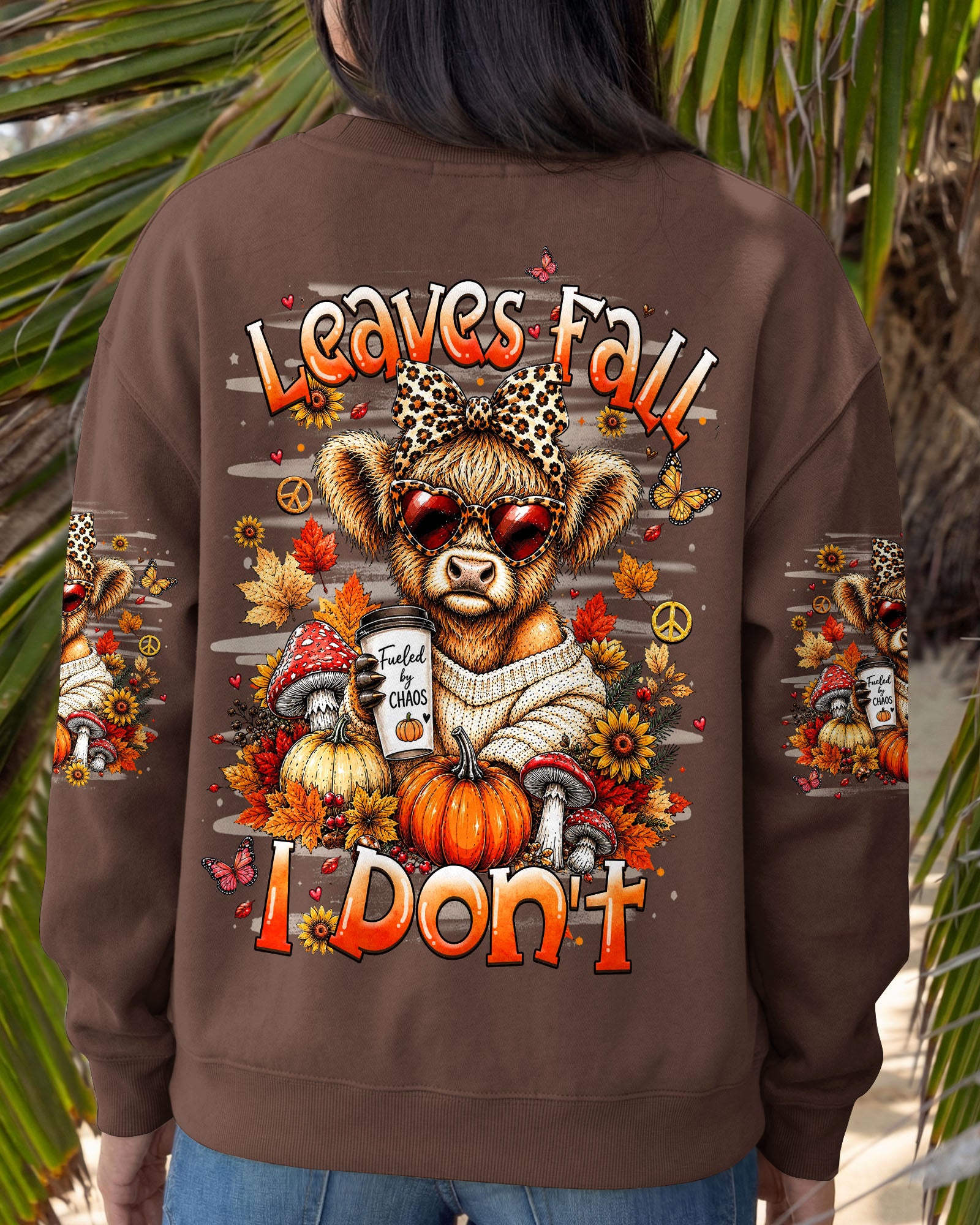 LEAVES FALL I DON'T HIGHLAND COW AUTUMN ALL OVER PRINT - TLHN2107262