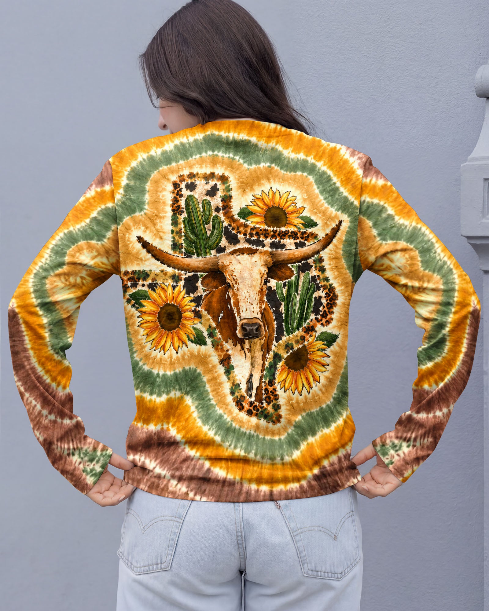 LONGHORN SUNFLOWER TEXAS MAP SWIRL ALL OVER PRINT   - TLHN2906261