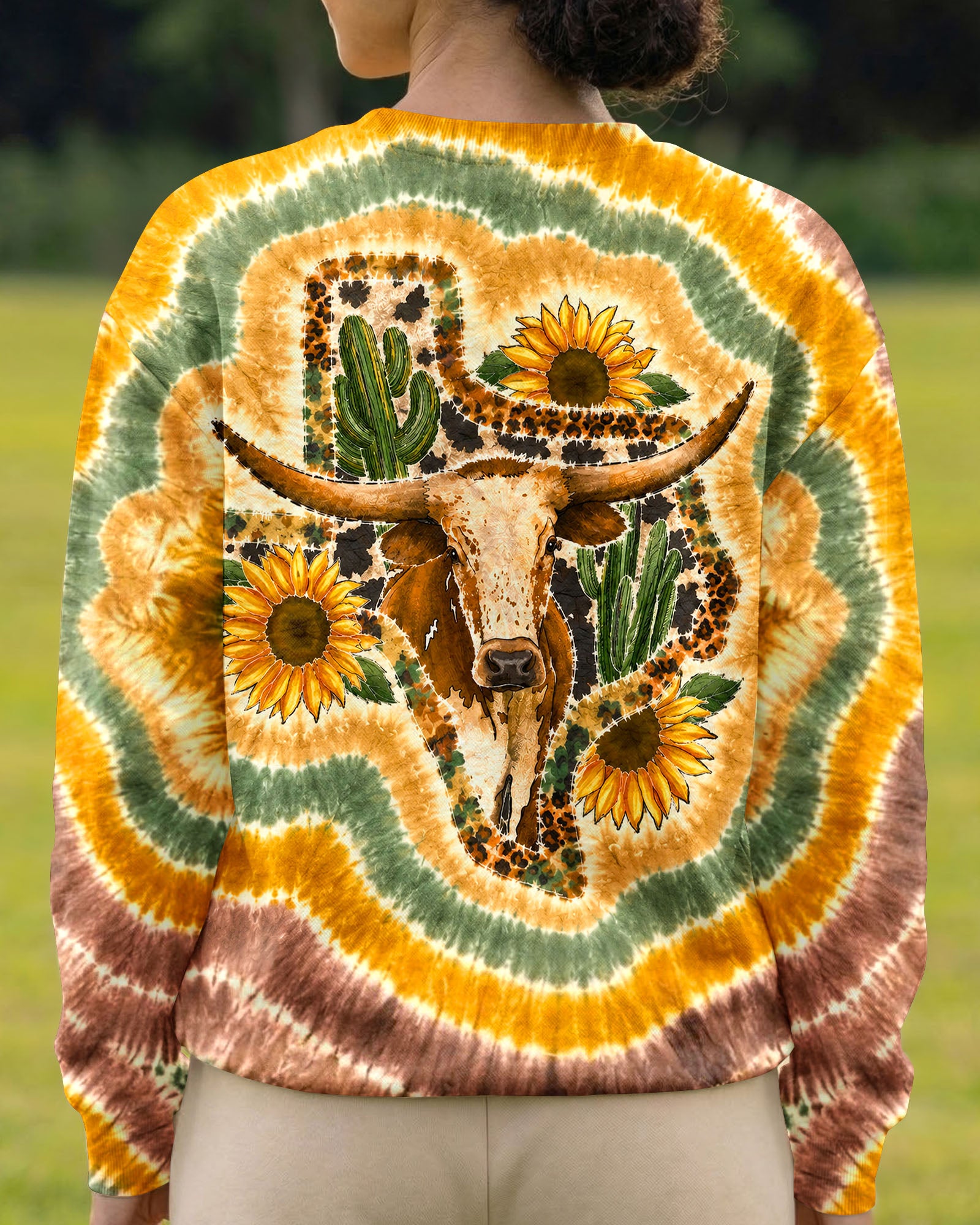 LONGHORN SUNFLOWER TEXAS MAP SWIRL ALL OVER PRINT   - TLHN2906261