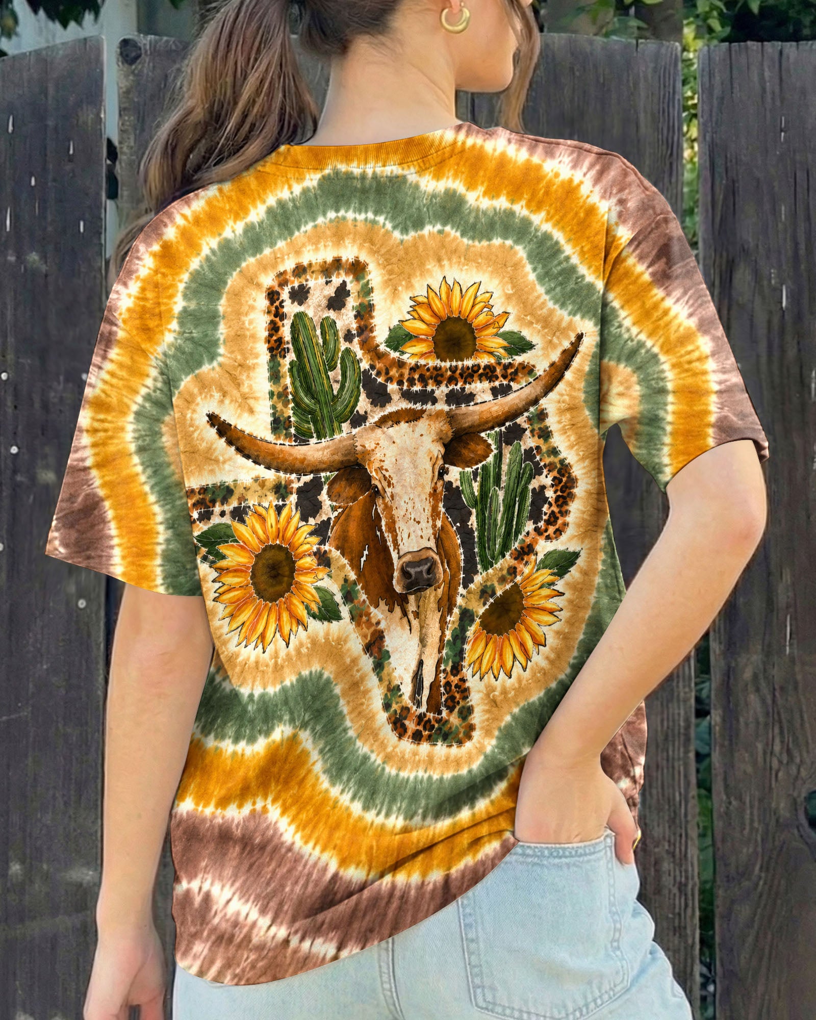 LONGHORN SUNFLOWER TEXAS MAP SWIRL ALL OVER PRINT   - TLHN2906261