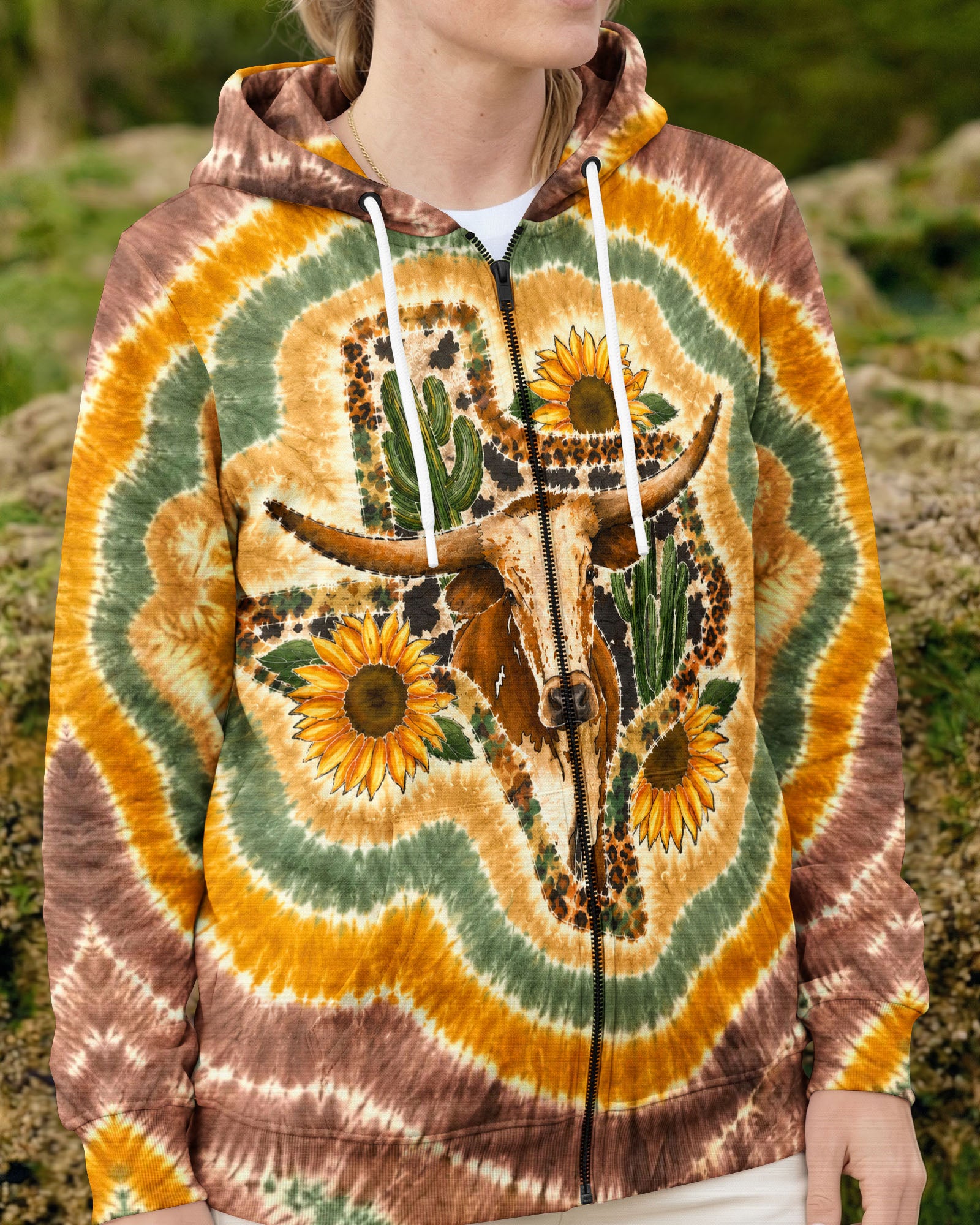 LONGHORN SUNFLOWER TEXAS MAP SWIRL ALL OVER PRINT   - TLHN2906261