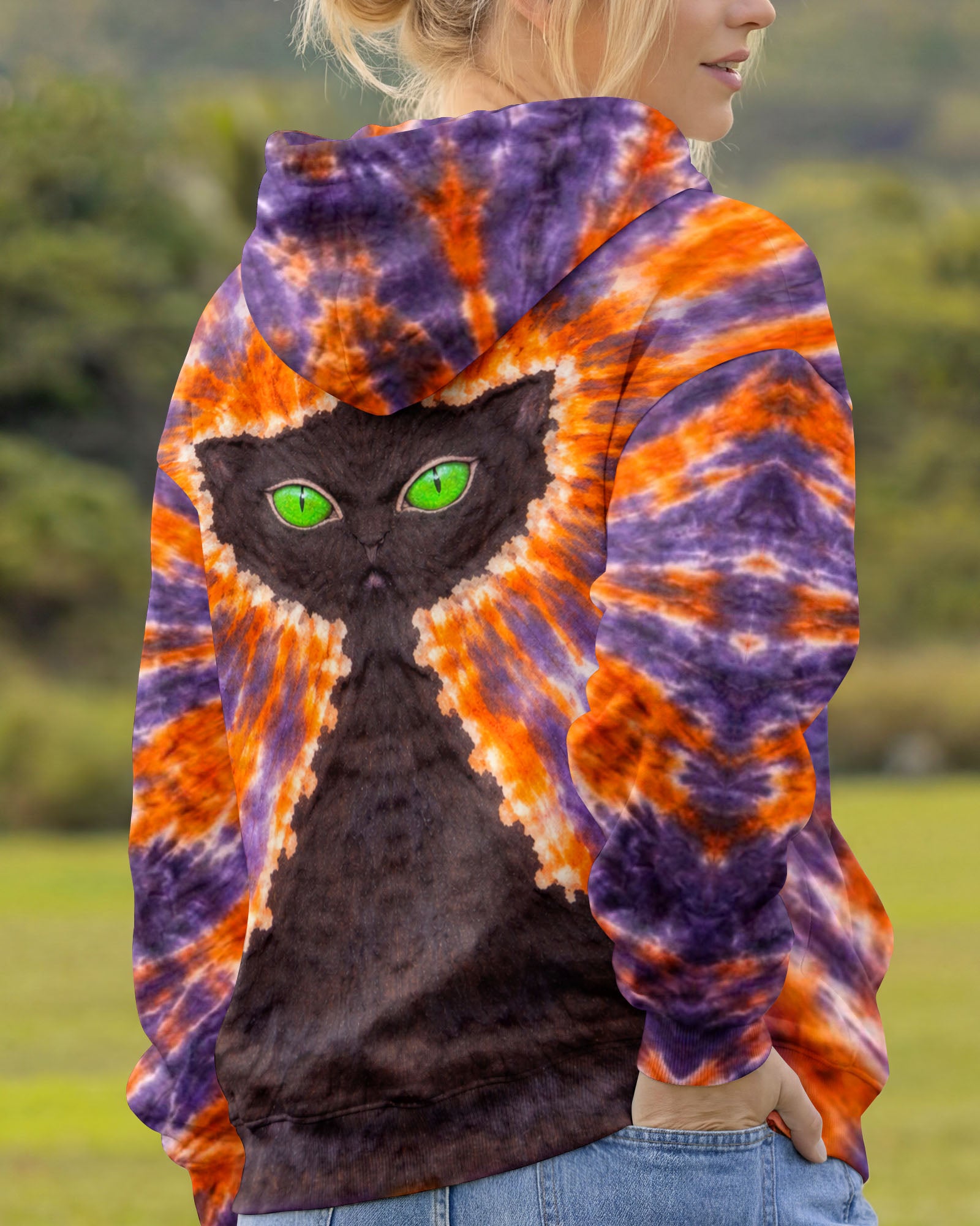 BLACK CAT PURPLE & ORANGE SWIRL ALL OVER PRINT - TLHN3103263