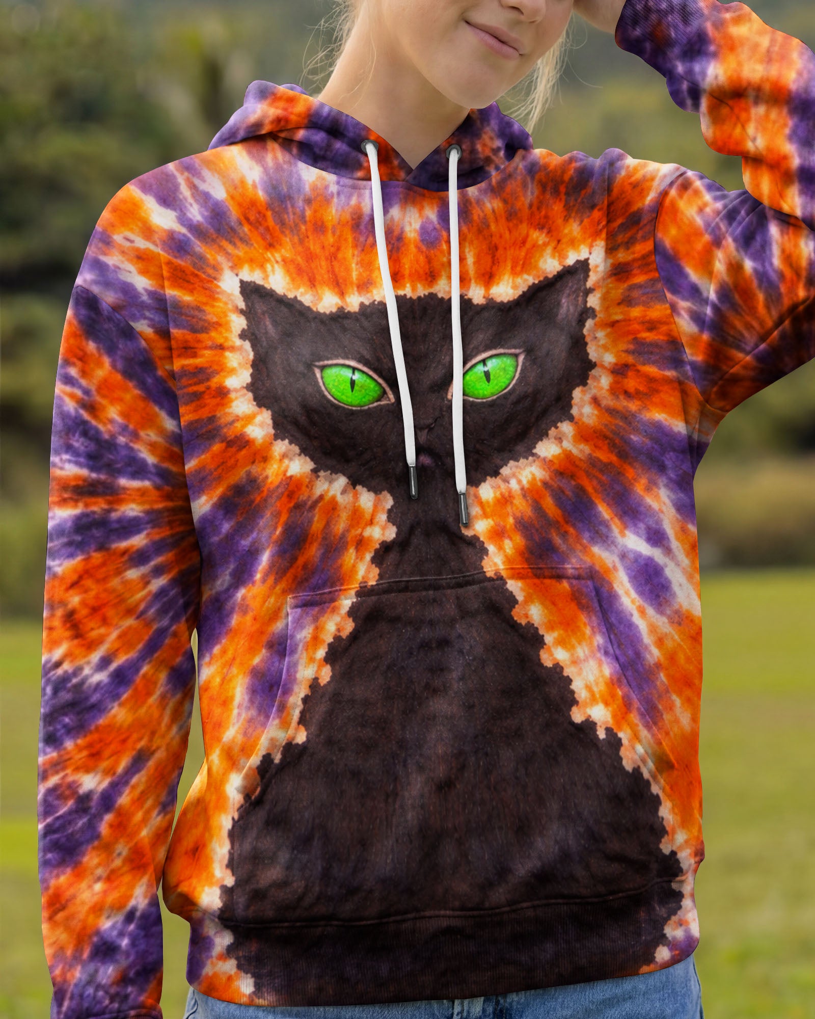 BLACK CAT PURPLE & ORANGE SWIRL ALL OVER PRINT - TLHN3103263