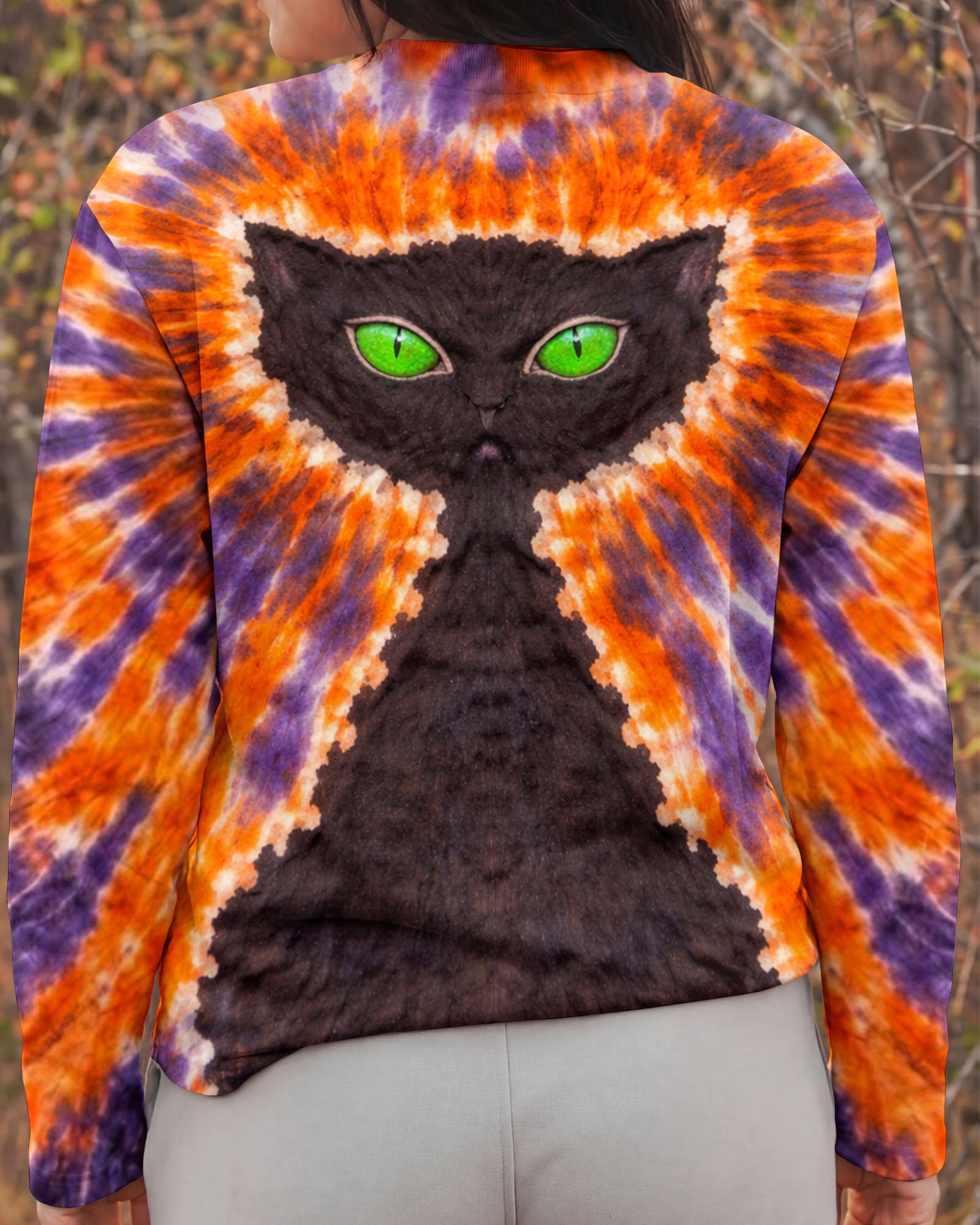 BLACK CAT PURPLE & ORANGE SWIRL ALL OVER PRINT - TLHN3103263