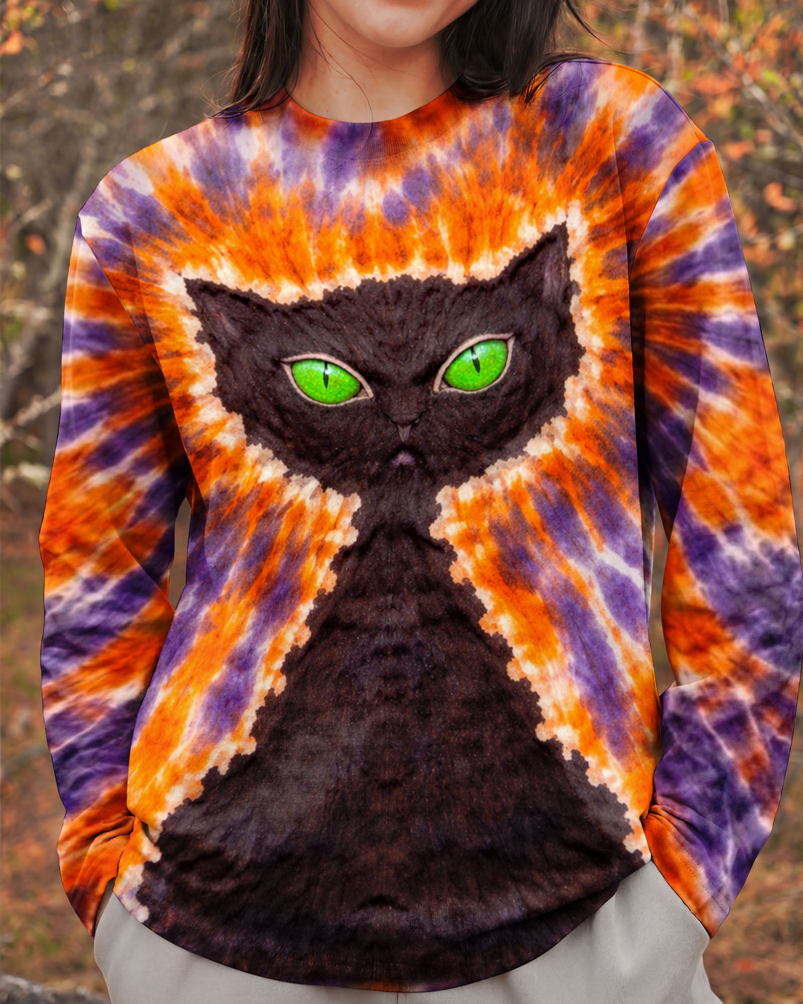 BLACK CAT PURPLE & ORANGE SWIRL ALL OVER PRINT - TLHN3103263