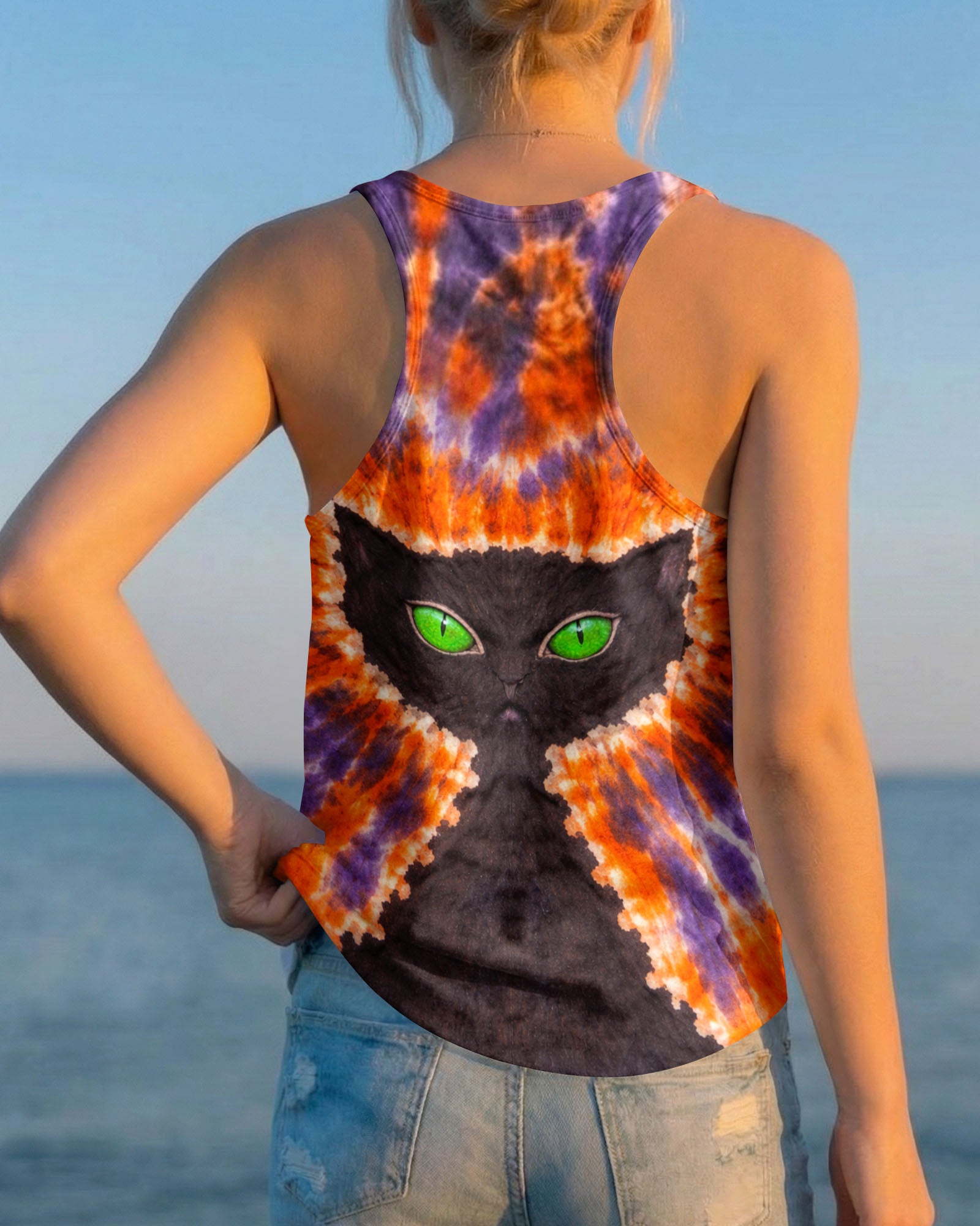 BLACK CAT PURPLE & ORANGE SWIRL ALL OVER PRINT - TLHN3103263