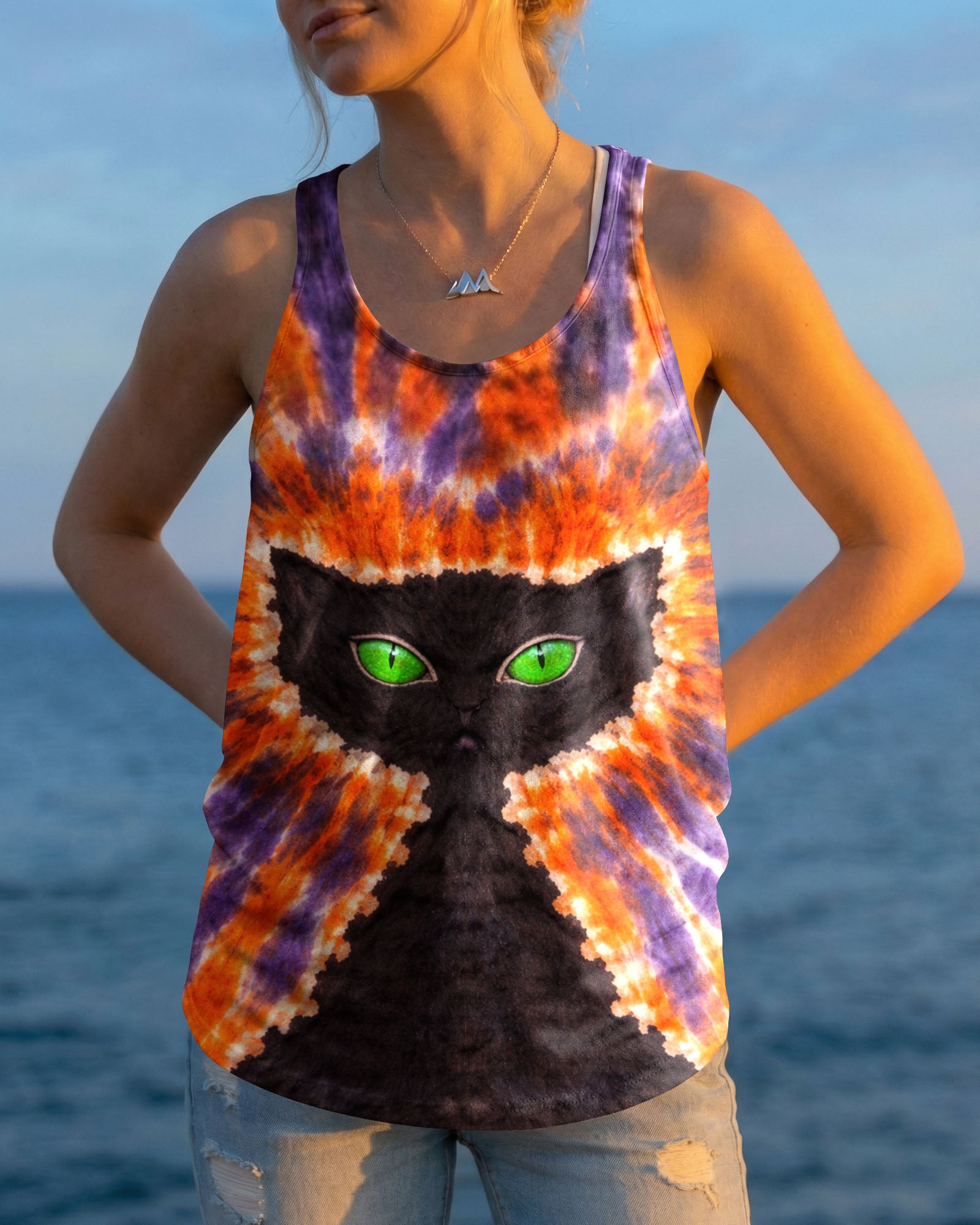BLACK CAT PURPLE & ORANGE SWIRL ALL OVER PRINT - TLHN3103263