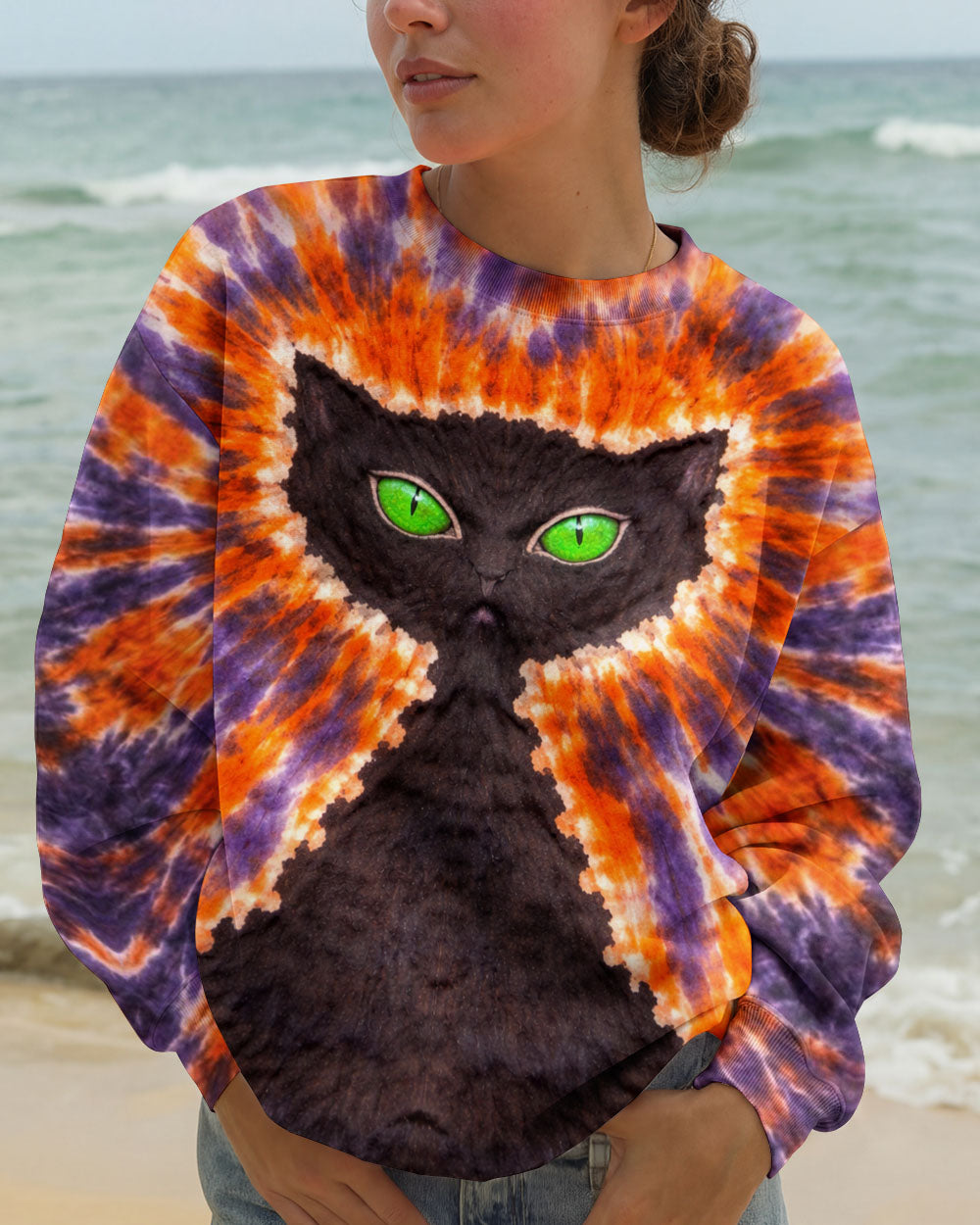 BLACK CAT PURPLE & ORANGE SWIRL ALL OVER PRINT - TLHN3103263