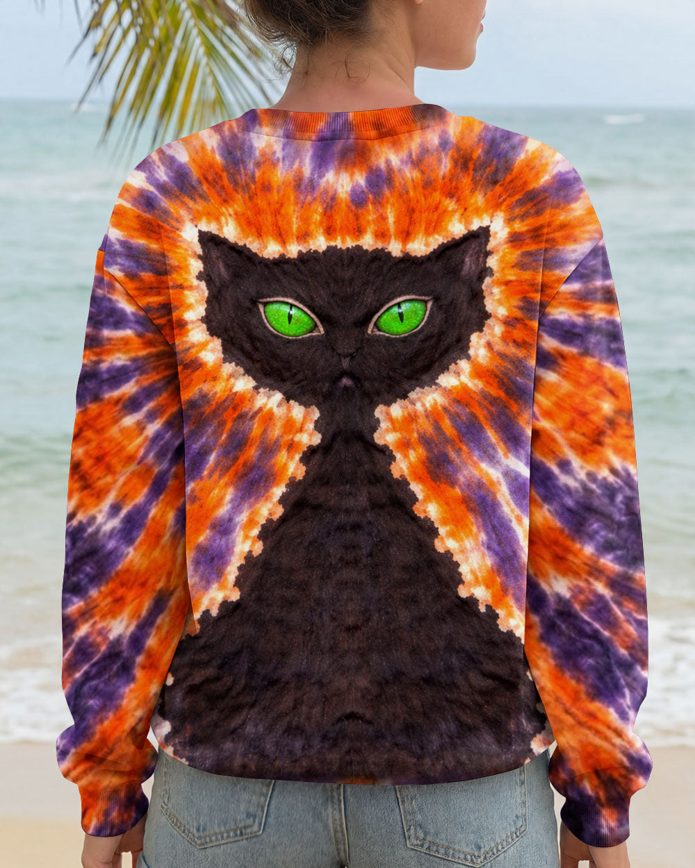 BLACK CAT PURPLE & ORANGE SWIRL ALL OVER PRINT - TLHN3103263