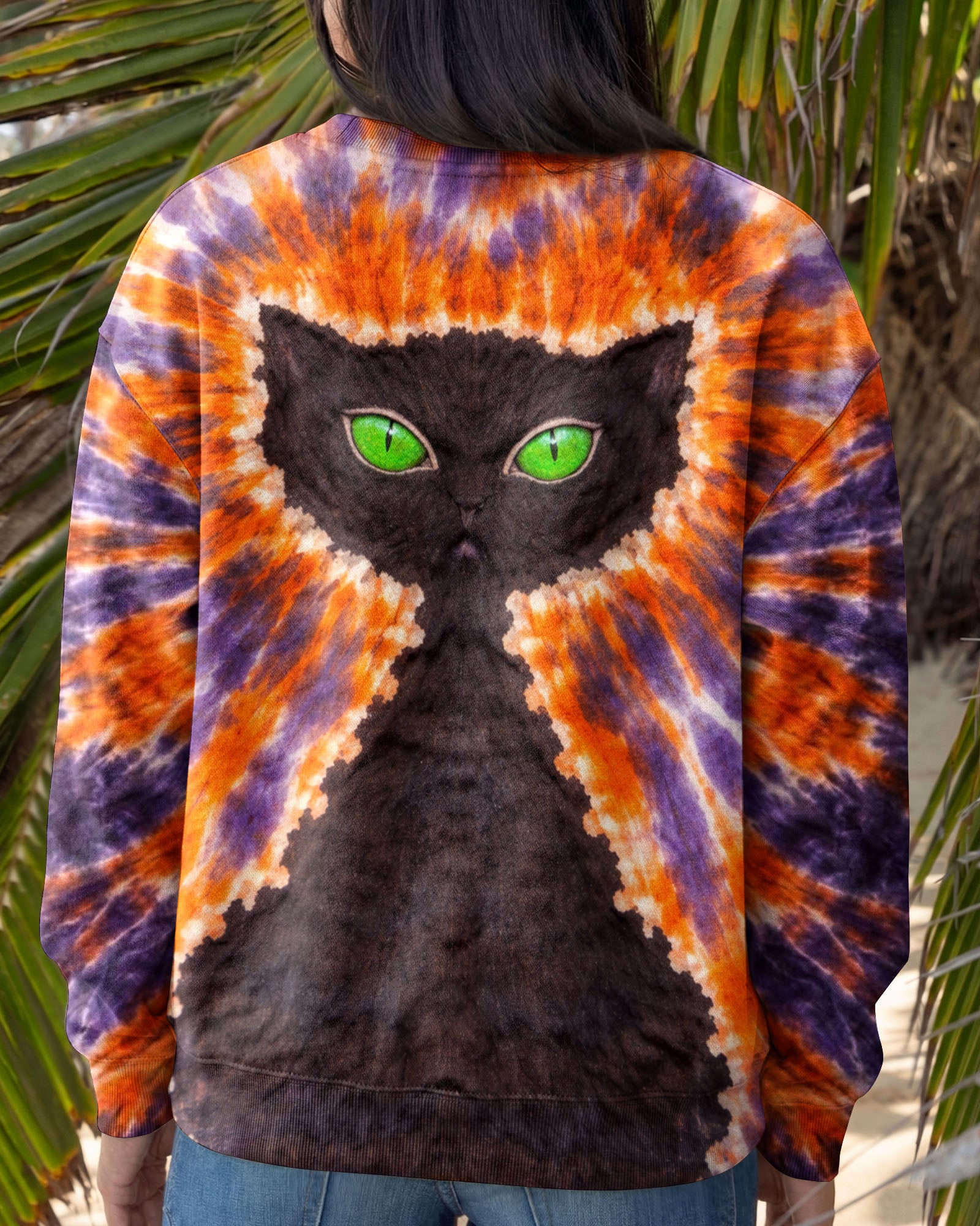 BLACK CAT PURPLE & ORANGE SWIRL ALL OVER PRINT - TLHN3103263