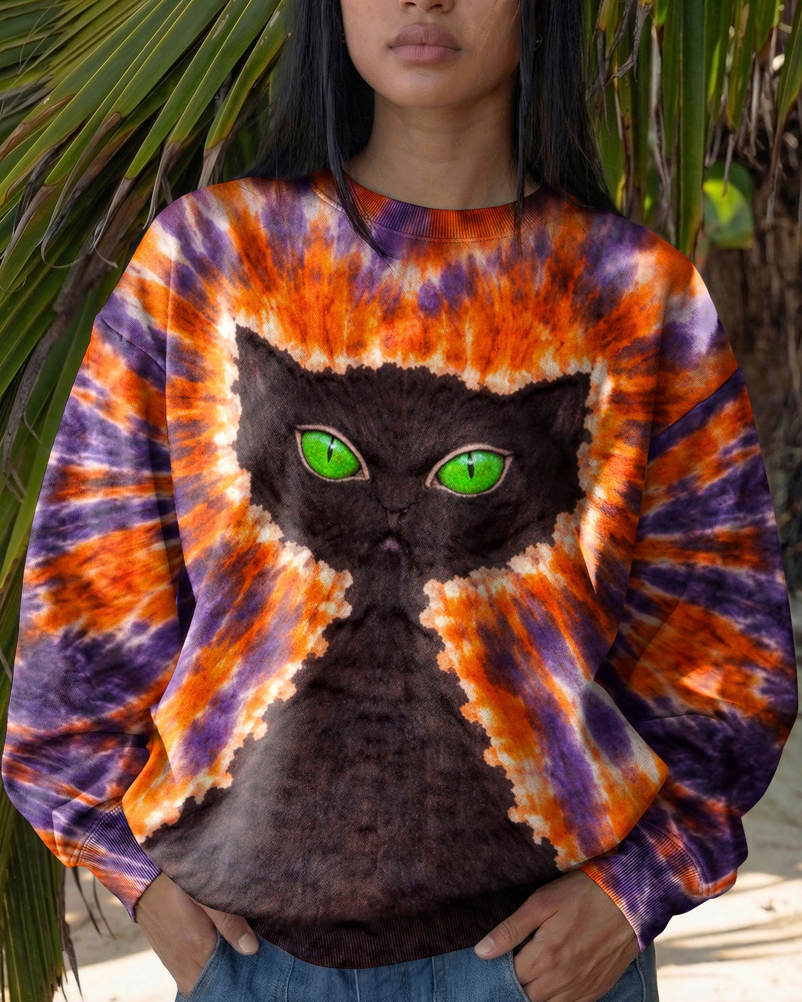 BLACK CAT PURPLE & ORANGE SWIRL ALL OVER PRINT - TLHN3103263