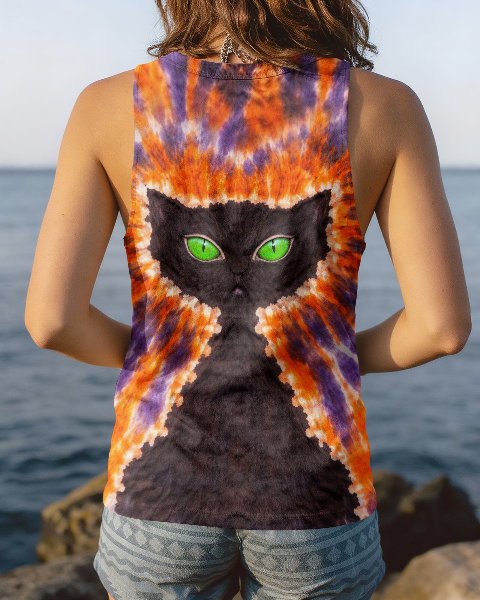 BLACK CAT PURPLE & ORANGE SWIRL ALL OVER PRINT - TLHN3103263