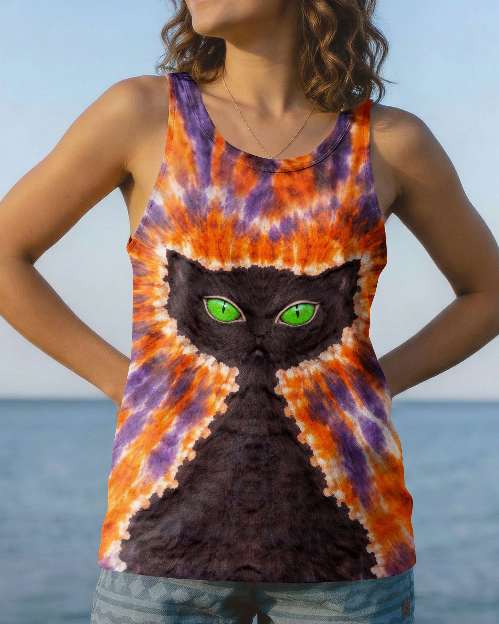 BLACK CAT PURPLE & ORANGE SWIRL ALL OVER PRINT - TLHN3103263