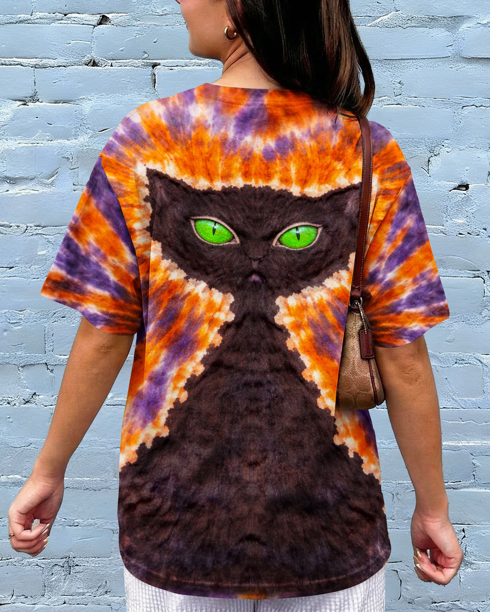 BLACK CAT PURPLE & ORANGE SWIRL ALL OVER PRINT - TLHN3103263