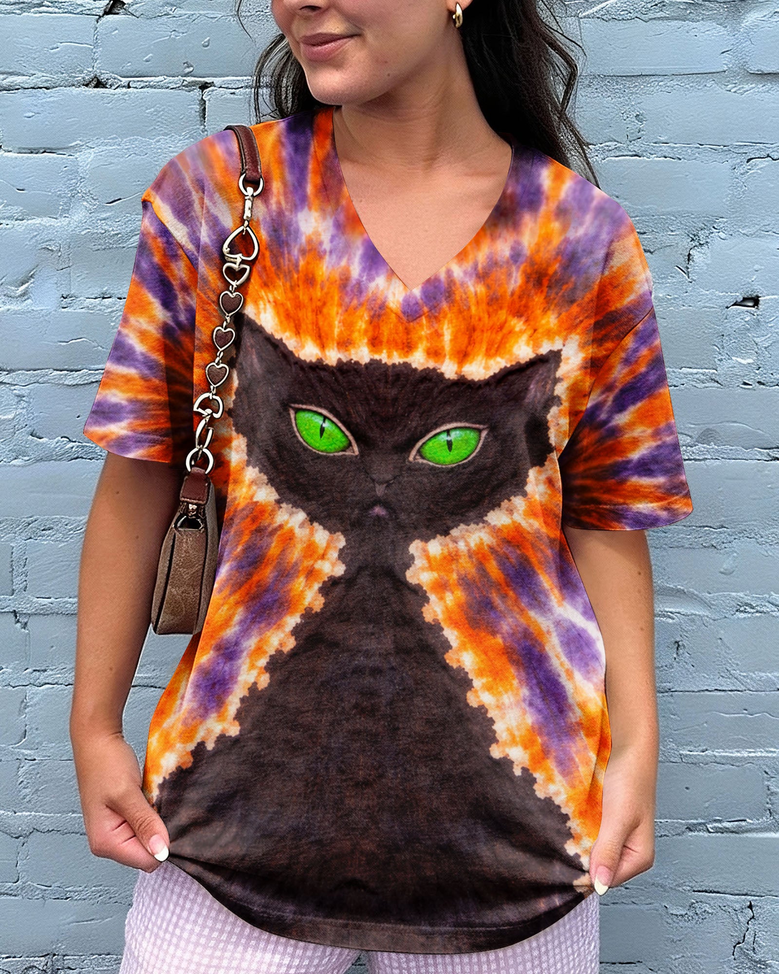 BLACK CAT PURPLE & ORANGE SWIRL ALL OVER PRINT - TLHN3103263