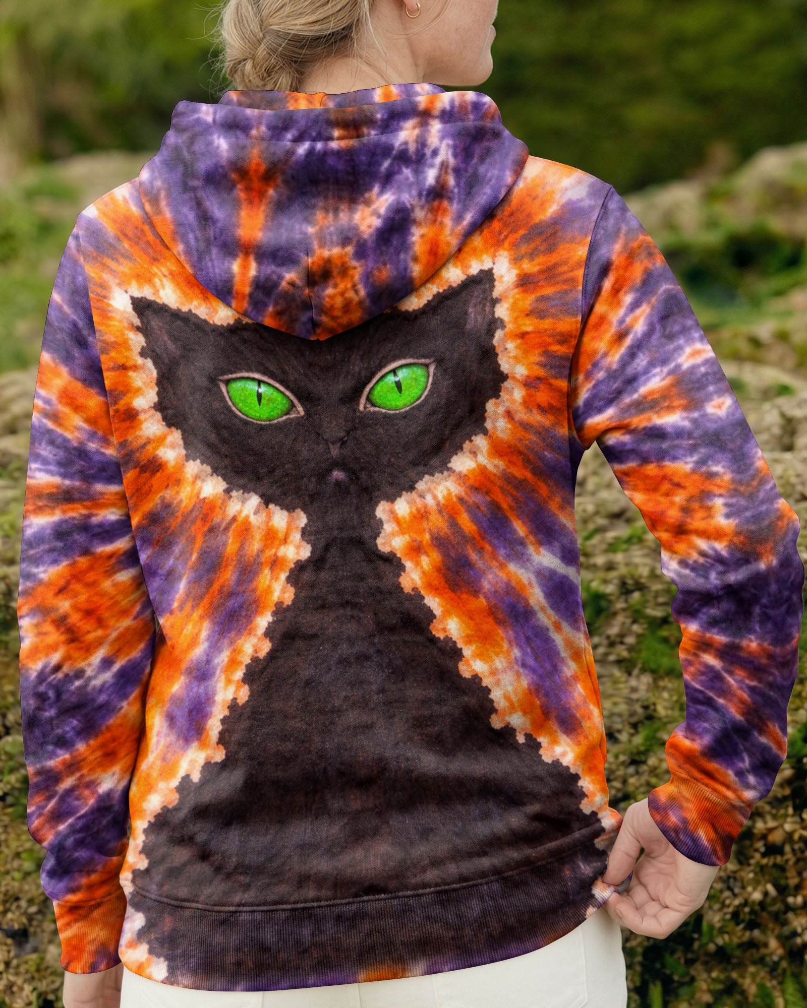 BLACK CAT PURPLE & ORANGE SWIRL ALL OVER PRINT - TLHN3103263