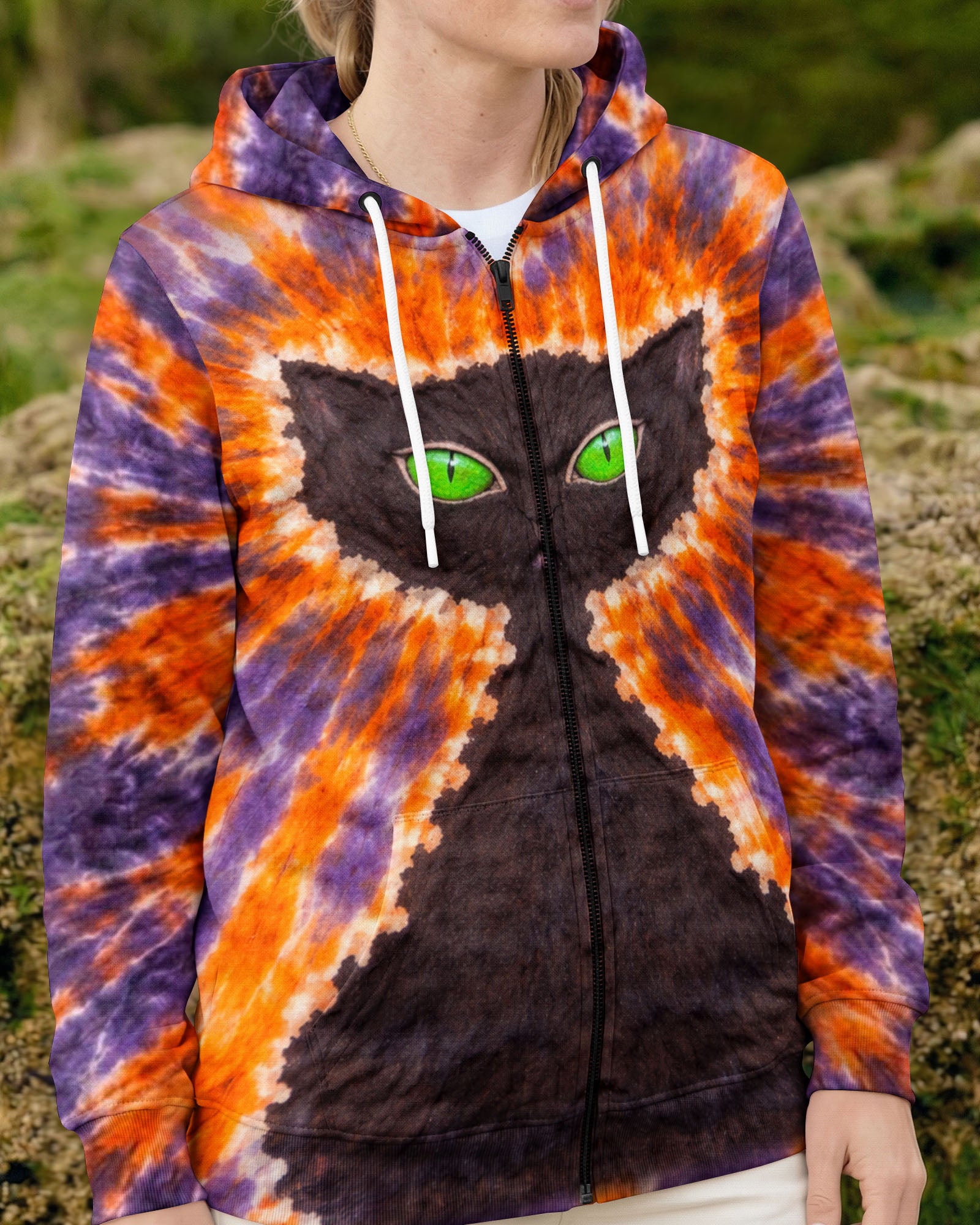 BLACK CAT PURPLE & ORANGE SWIRL ALL OVER PRINT - TLHN3103263