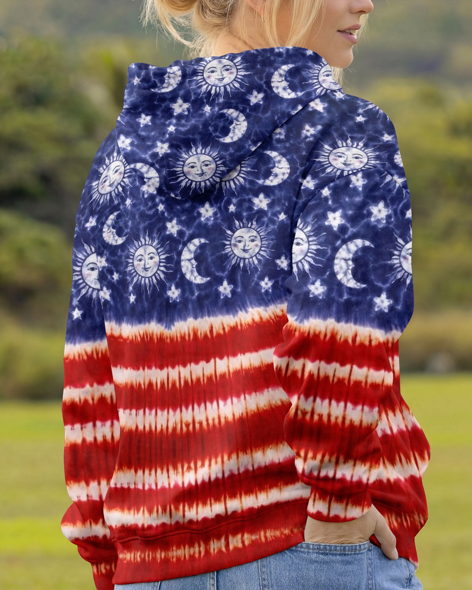 SUN MOON STARS RED WHITE & BLUE SWIRL ALL OVER PRINT - TLNO0104262