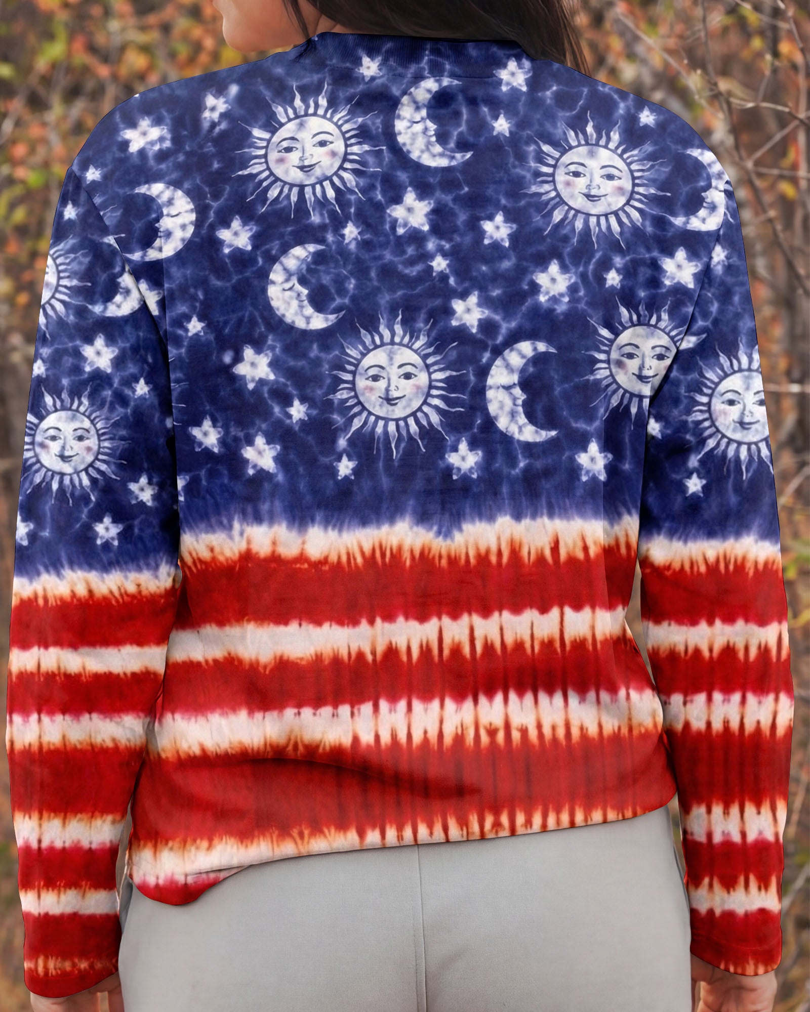 SUN MOON STARS RED WHITE & BLUE SWIRL ALL OVER PRINT - TLNO0104262