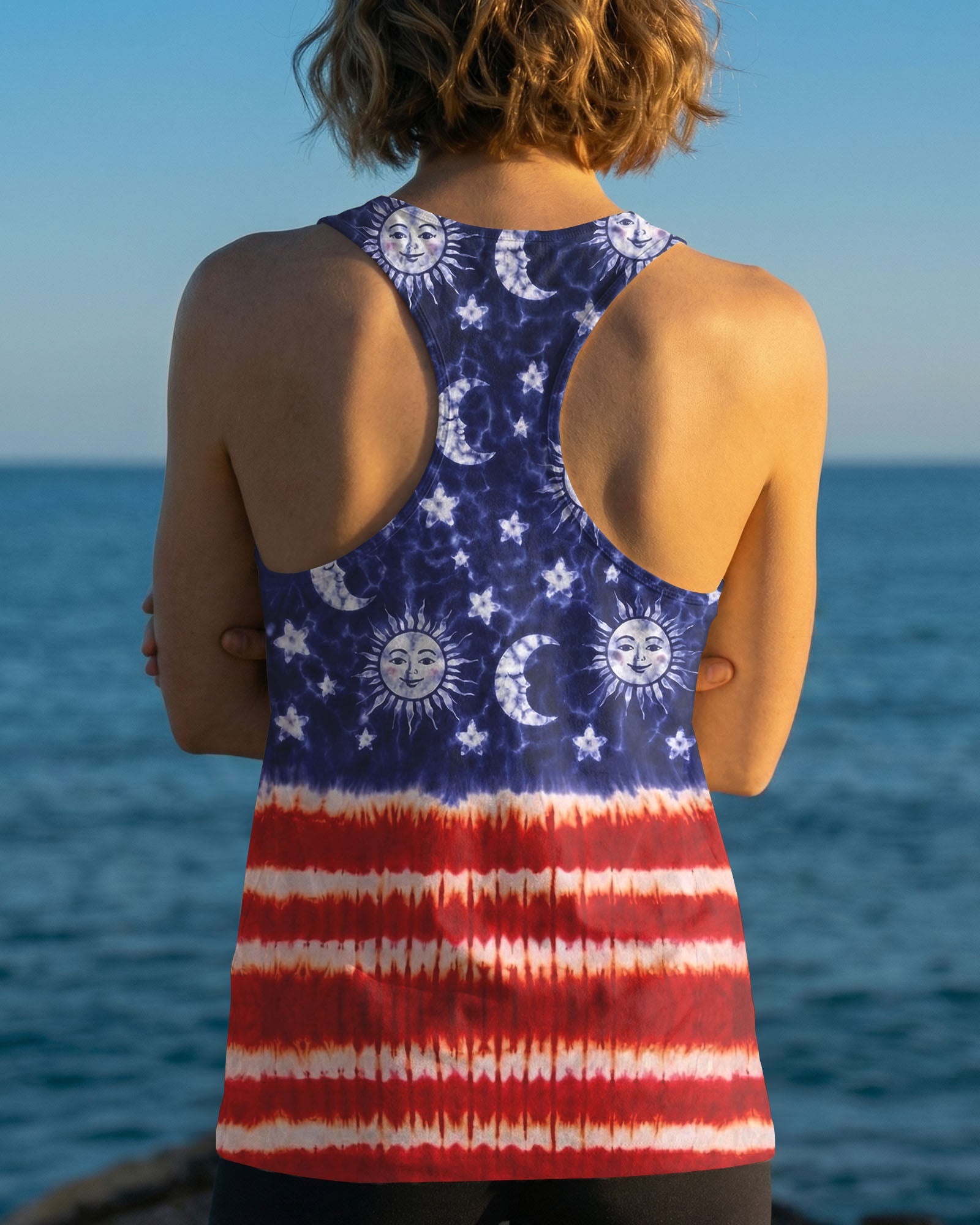 SUN MOON STARS RED WHITE & BLUE SWIRL ALL OVER PRINT - TLNO0104262