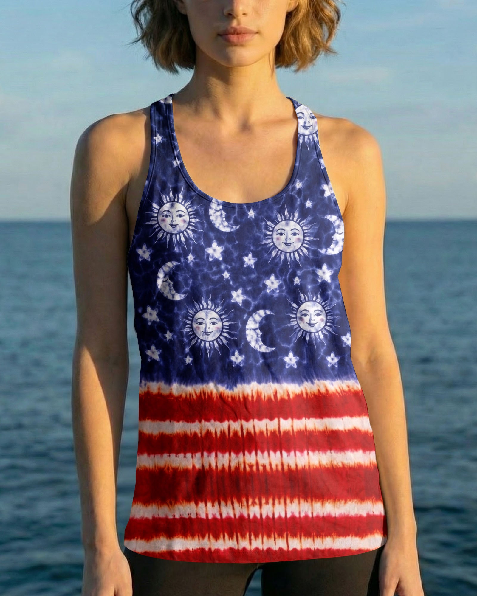 SUN MOON STARS RED WHITE & BLUE SWIRL ALL OVER PRINT - TLNO0104262