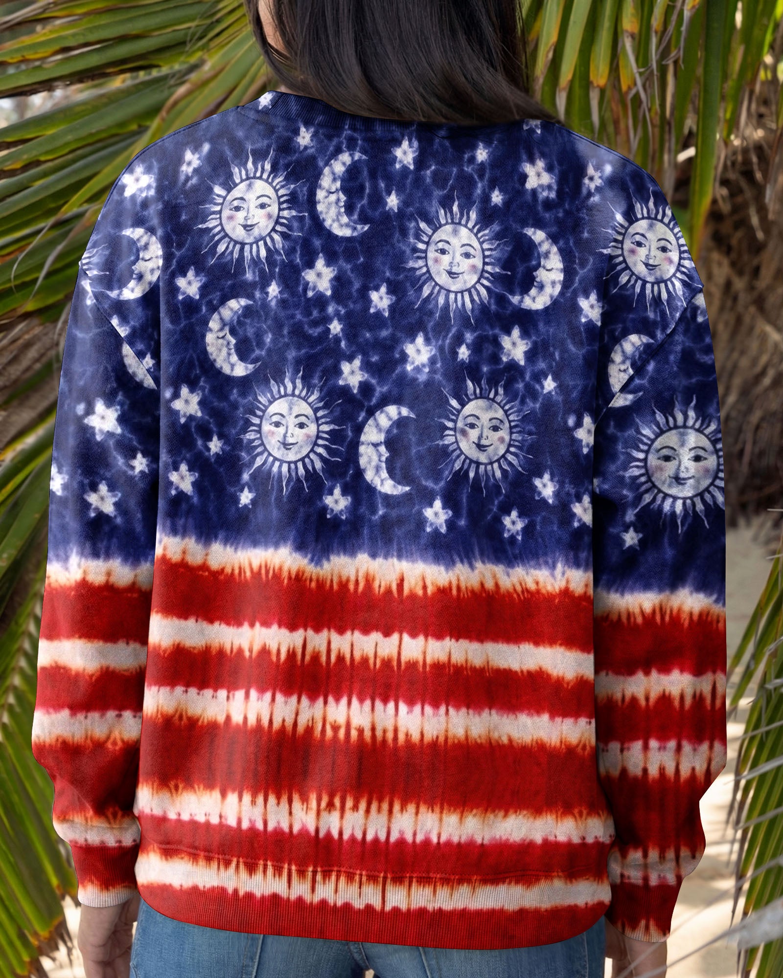 SUN MOON STARS RED WHITE & BLUE SWIRL ALL OVER PRINT - TLNO0104262