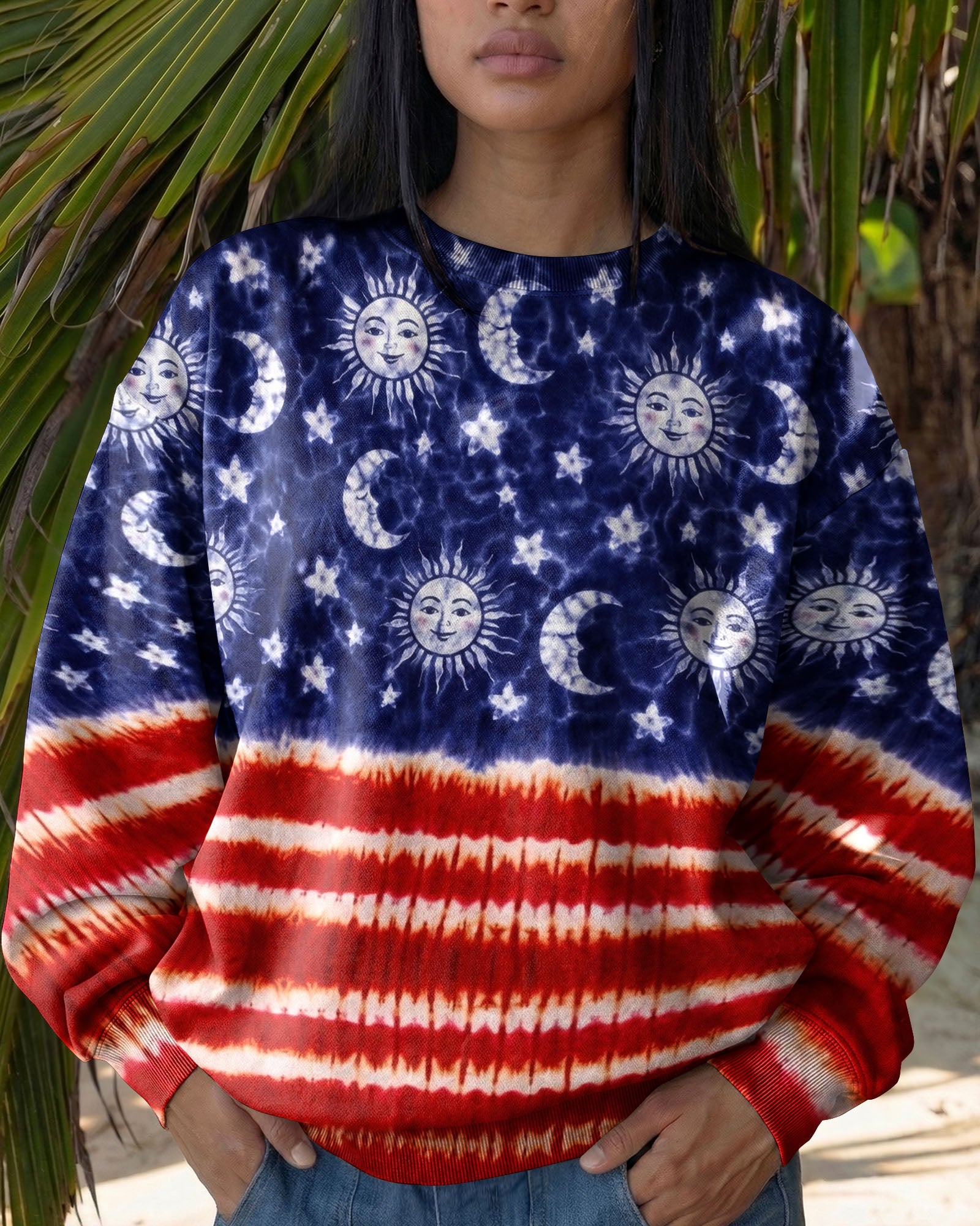 SUN MOON STARS RED WHITE & BLUE SWIRL ALL OVER PRINT - TLNO0104262