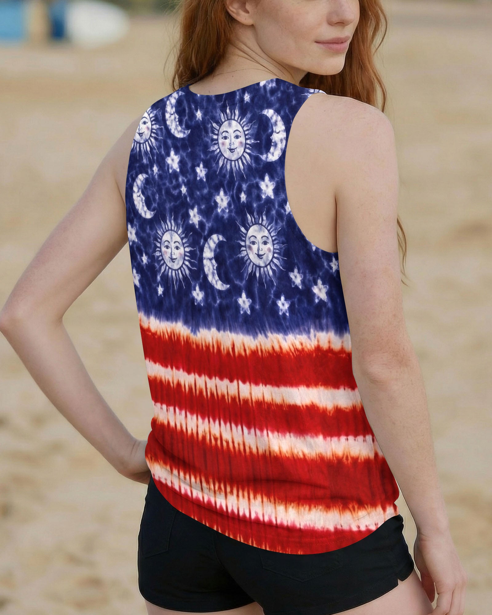 SUN MOON STARS RED WHITE & BLUE SWIRL ALL OVER PRINT - TLNO0104262