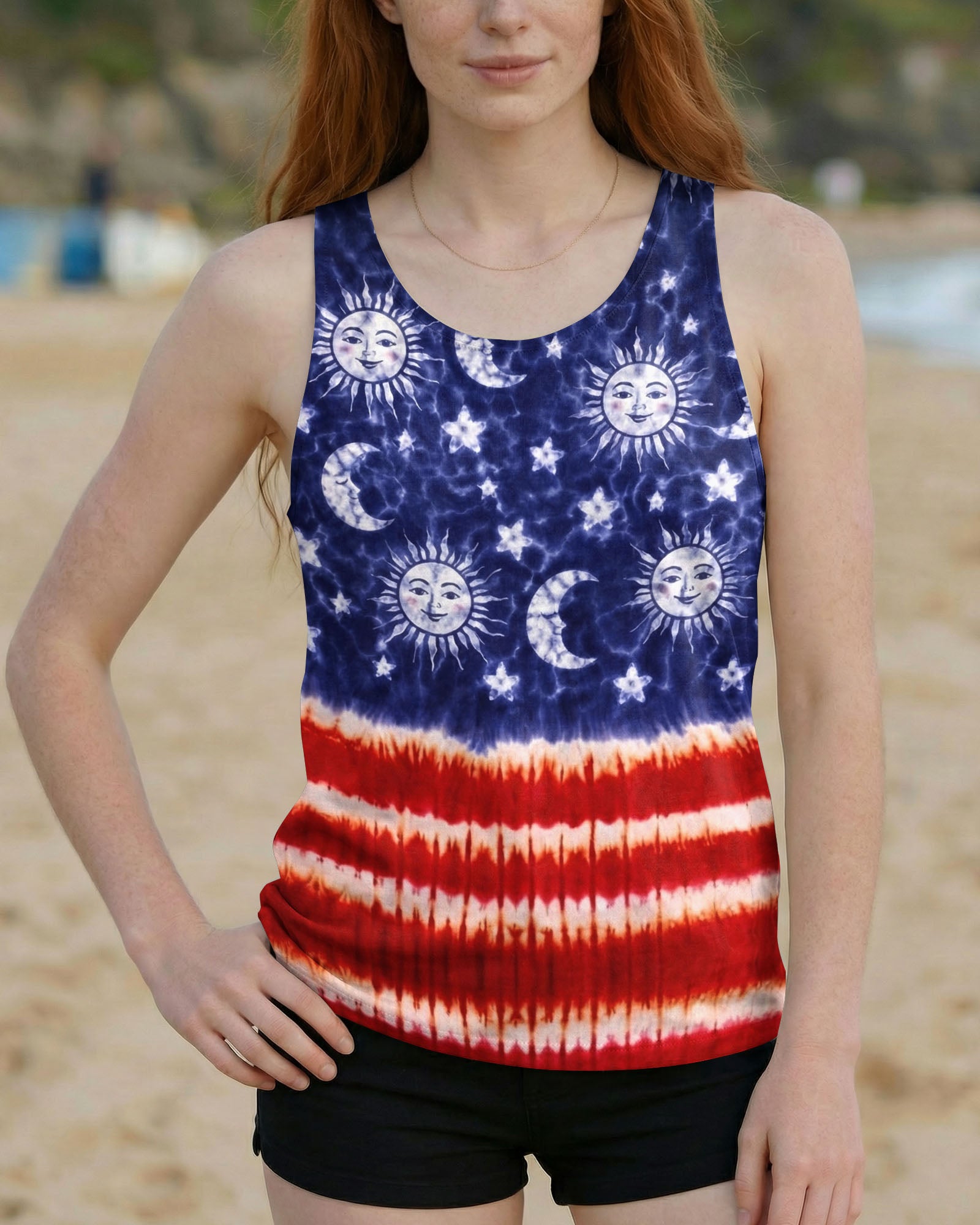 SUN MOON STARS RED WHITE & BLUE SWIRL ALL OVER PRINT - TLNO0104262