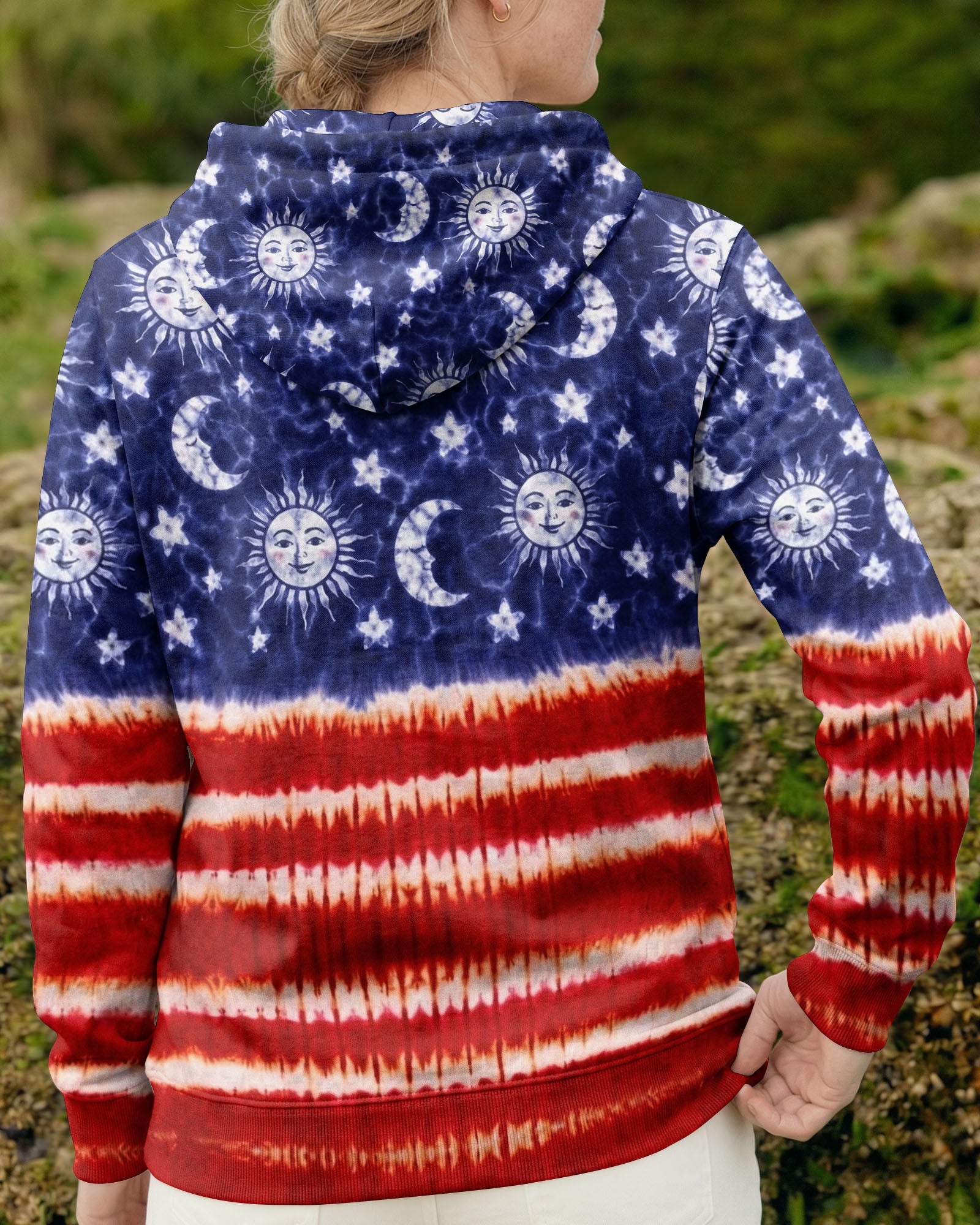 SUN MOON STARS RED WHITE & BLUE SWIRL ALL OVER PRINT - TLNO0104262